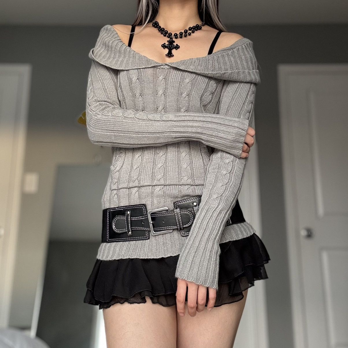 Other Vintage American Attitudes Grey Cable Knit Sweater Size S / US 4 / IT 40 - 11 Thumbnail