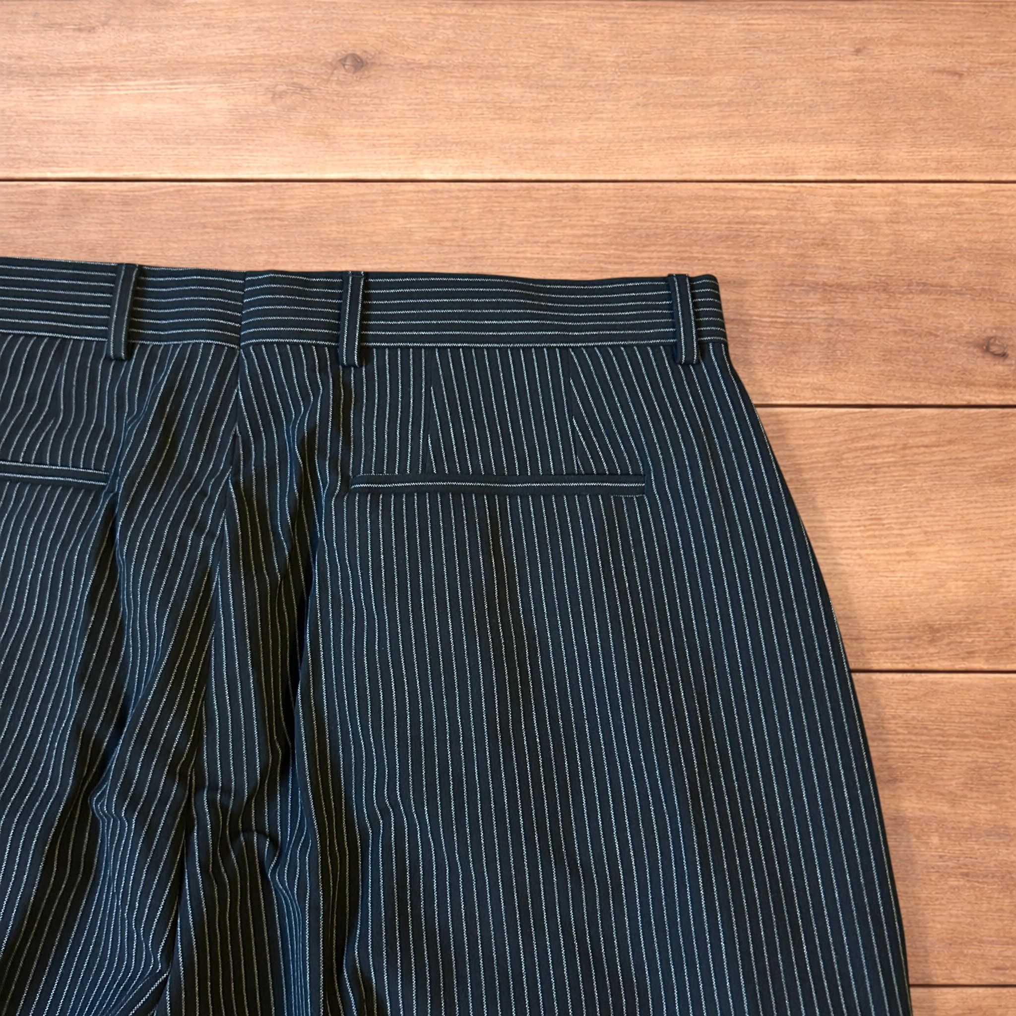 Japanese Brand Baggy wide leg pinstripe tailored trousers in black. Size US 34 / EU 50 - 4 Thumbnail