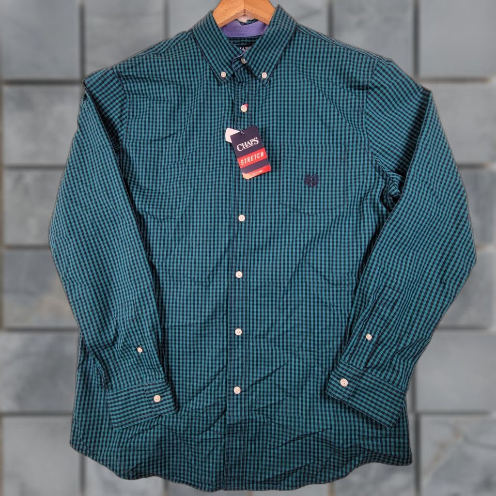 Chaps Chaps Shirt Mens Large Classic Fit Gingham Checked Multicolor Blue Green Long Sleeve Button-Up Workwear Spring Size US L / EU 52-54 / 3 - 1 Thumbnail