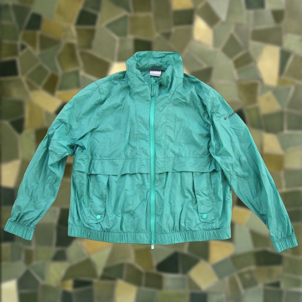 Vintage Columbia Windbreaker Jacket Women XL Green Lightweight Packable Zip Nylon Water-Resistant? Size XL / US 12-14 / IT 48-50 - 1 Thumbnail