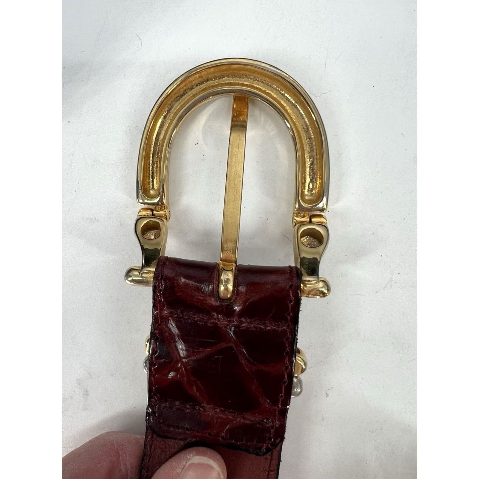 Vintage VINTAGE Doppia Vita Brown Leather Belt Gold Buckle Made In Italy Belt Women One Size Brown Western Buckle Adjustable Textured Size ONE SIZE - 6 Thumbnail