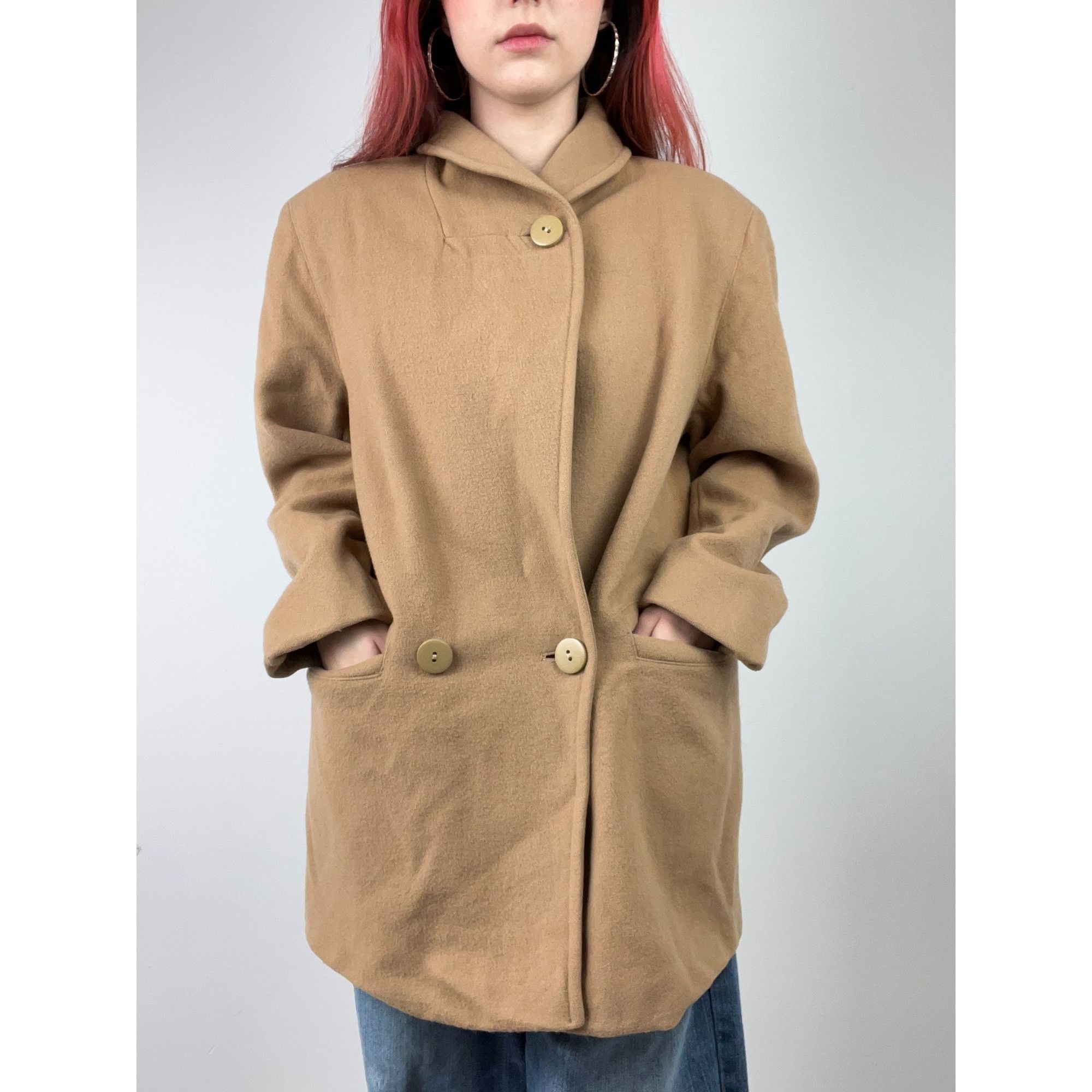 Other Vintage Italian Wool Lanerie Poala Tan Coat Size L / US 10 / IT 46 - 1 Thumbnail
