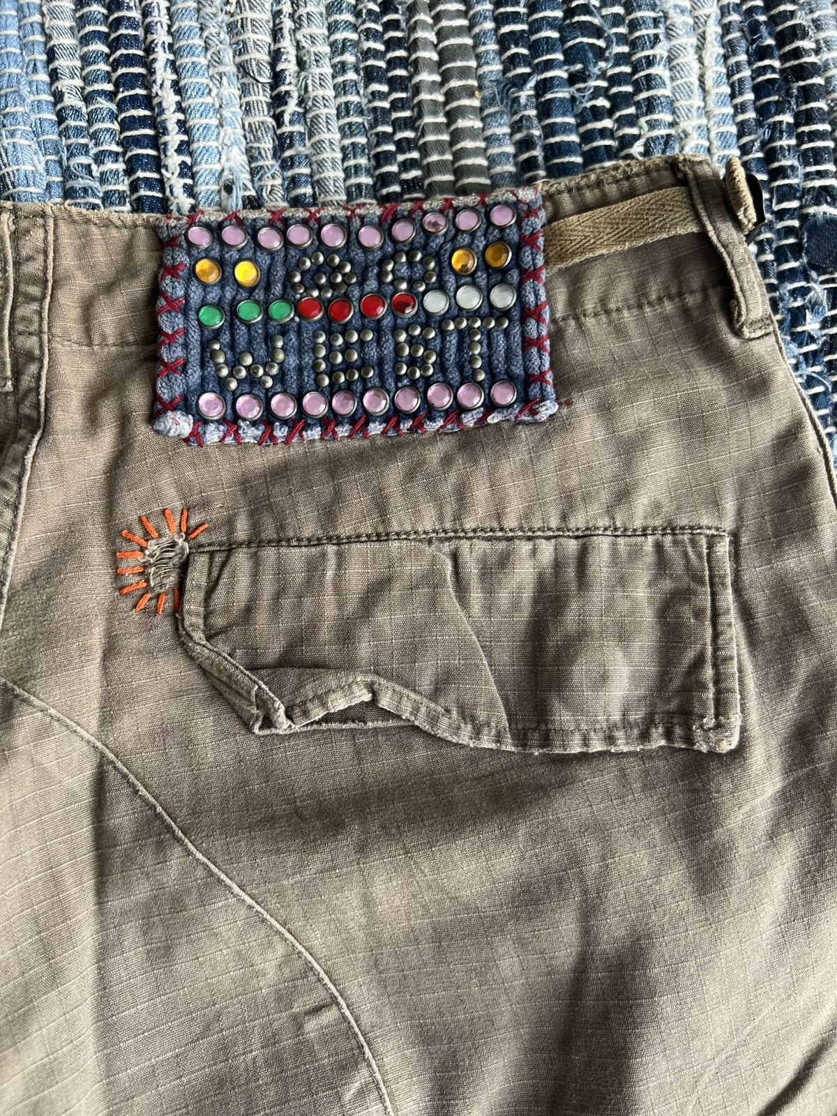 Beauty Beast Gowest Hand Stitches Hybrid Patchwork Leather Cargo Pants Size US 29 - 9 Thumbnail