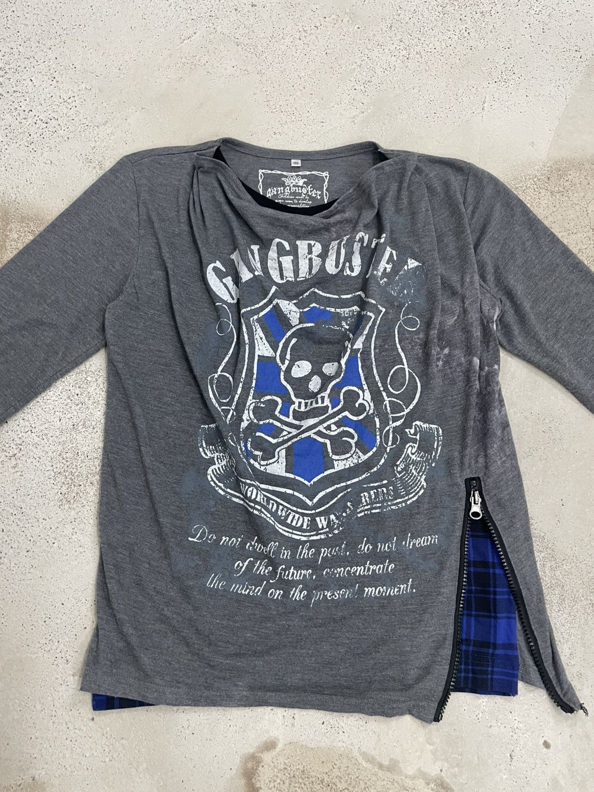 Japanese Brand Gangbuster Tartan Blue Y2K Punk Skull Layer Tee Size XS / US 0-2 / IT 36-38 - 5 Thumbnail