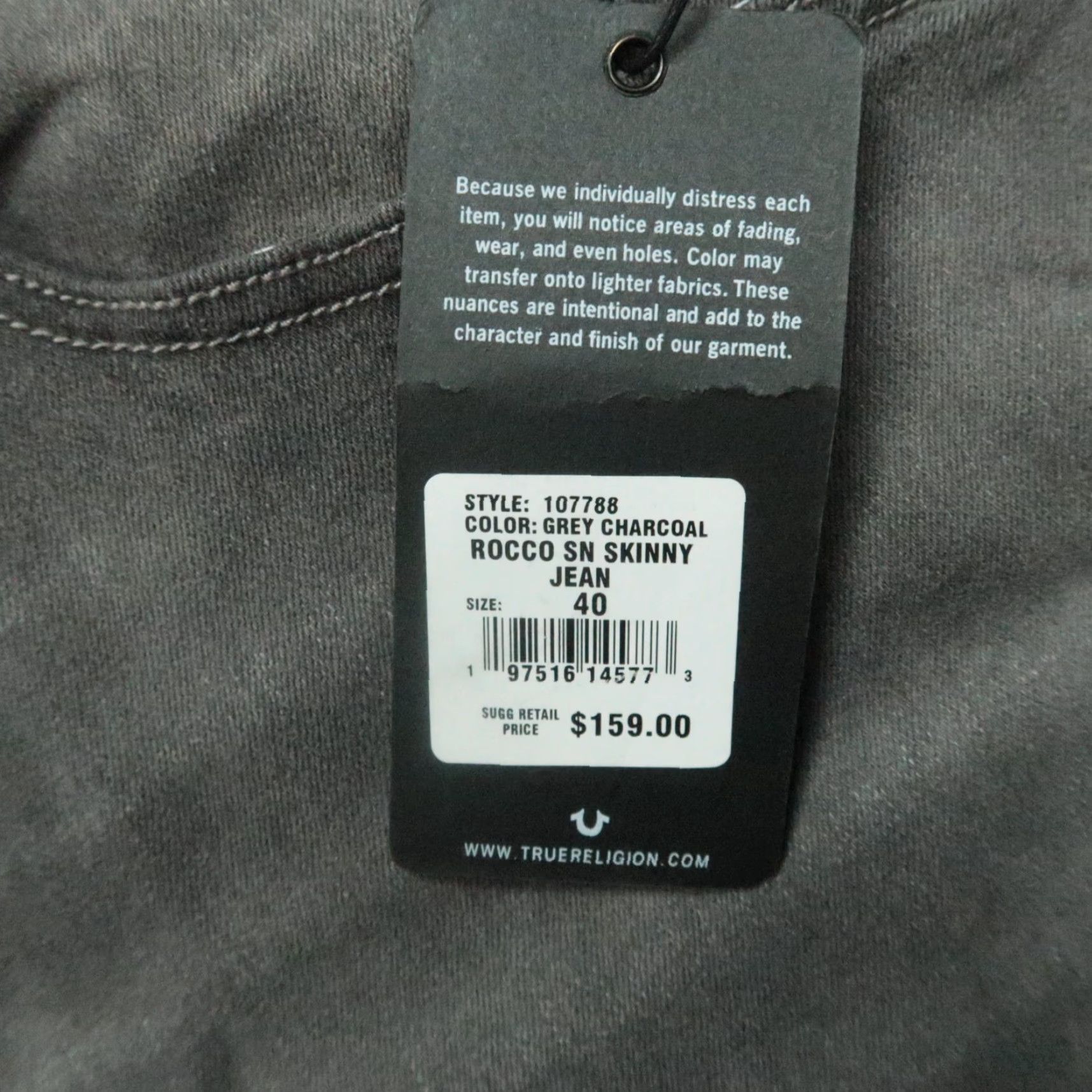 True Religion VINTAGE True Religion Jeans Mens 40x32 Gray Charcoal Rocco Relaxed Skinny No Flap NWT Size US 40 / EU 56 - 5 Thumbnail