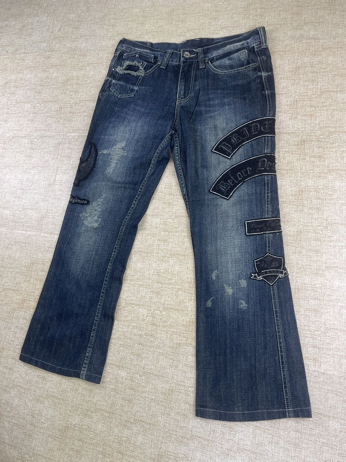 semanticdesign VINTAGE SEMANTIC DESIGN Punk Style Flared Patch Denim Pants Size US 34 / EU 50 - 7 Thumbnail