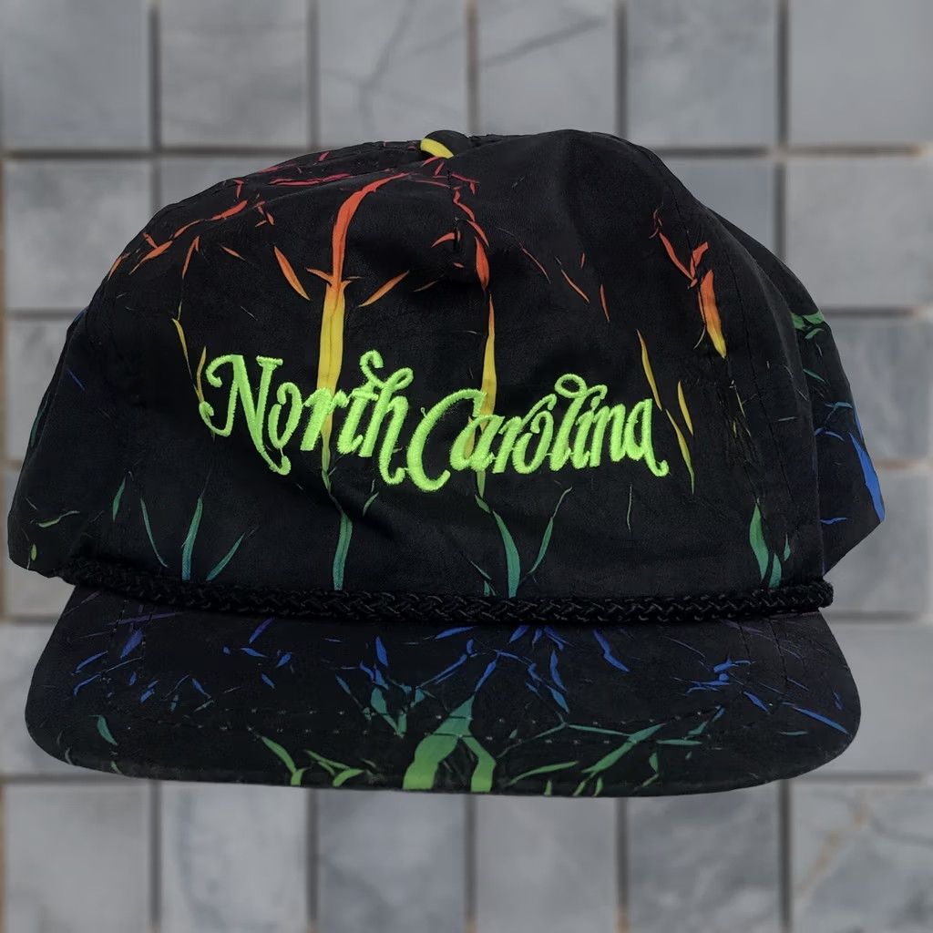 Vintage VINTAGE NORTH CAROLINA NEON ALL-OVER PRINT SNAPBACK HAT nylon 80s 90s hip hop Mens Size ONE SIZE - 1 Thumbnail