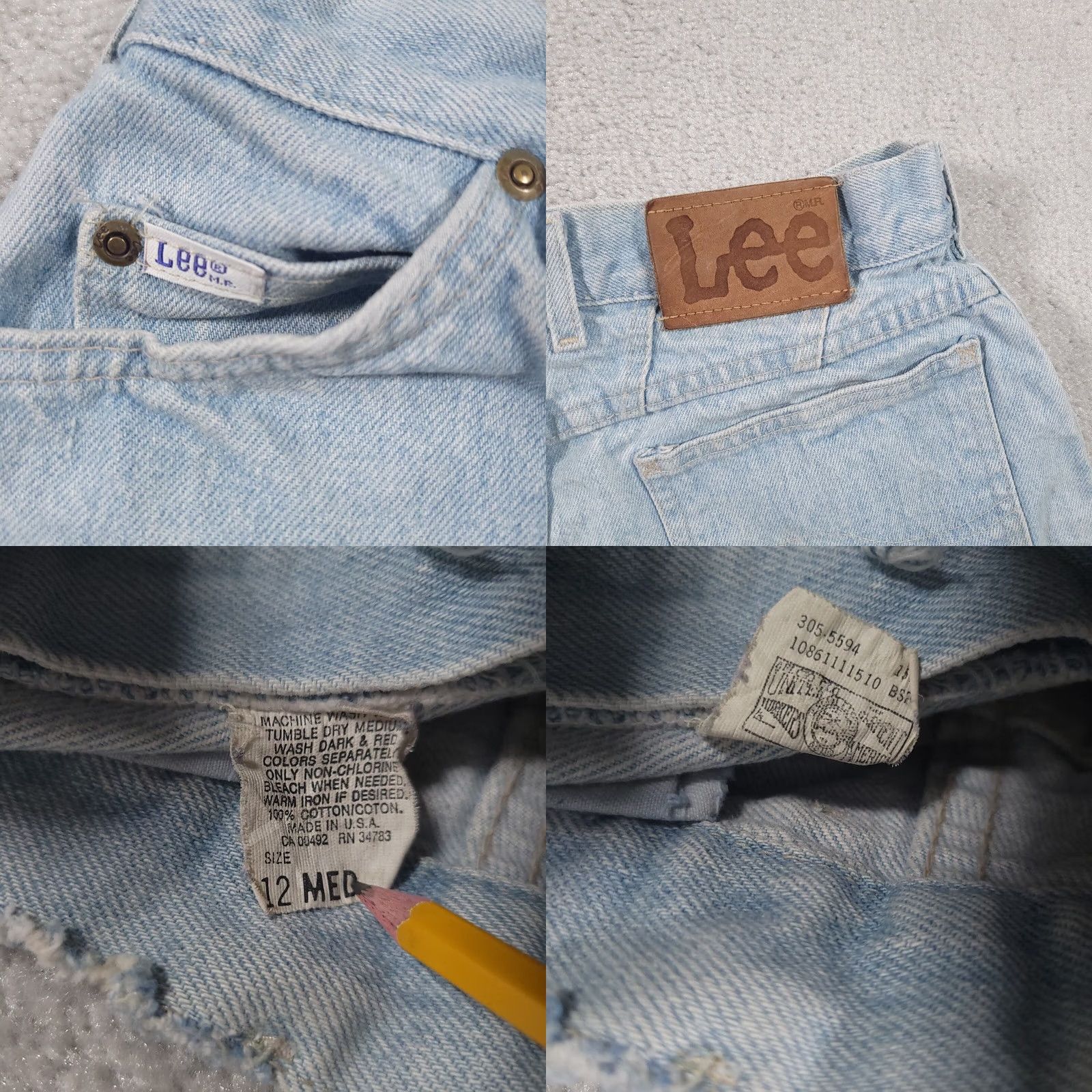 Lee VINTAGE Lee Mom Jean Cut Off Shorts 12M High Rise USA Blue Distressed Stained Size 34" / US 12 / IT 48 - 10 Thumbnail
