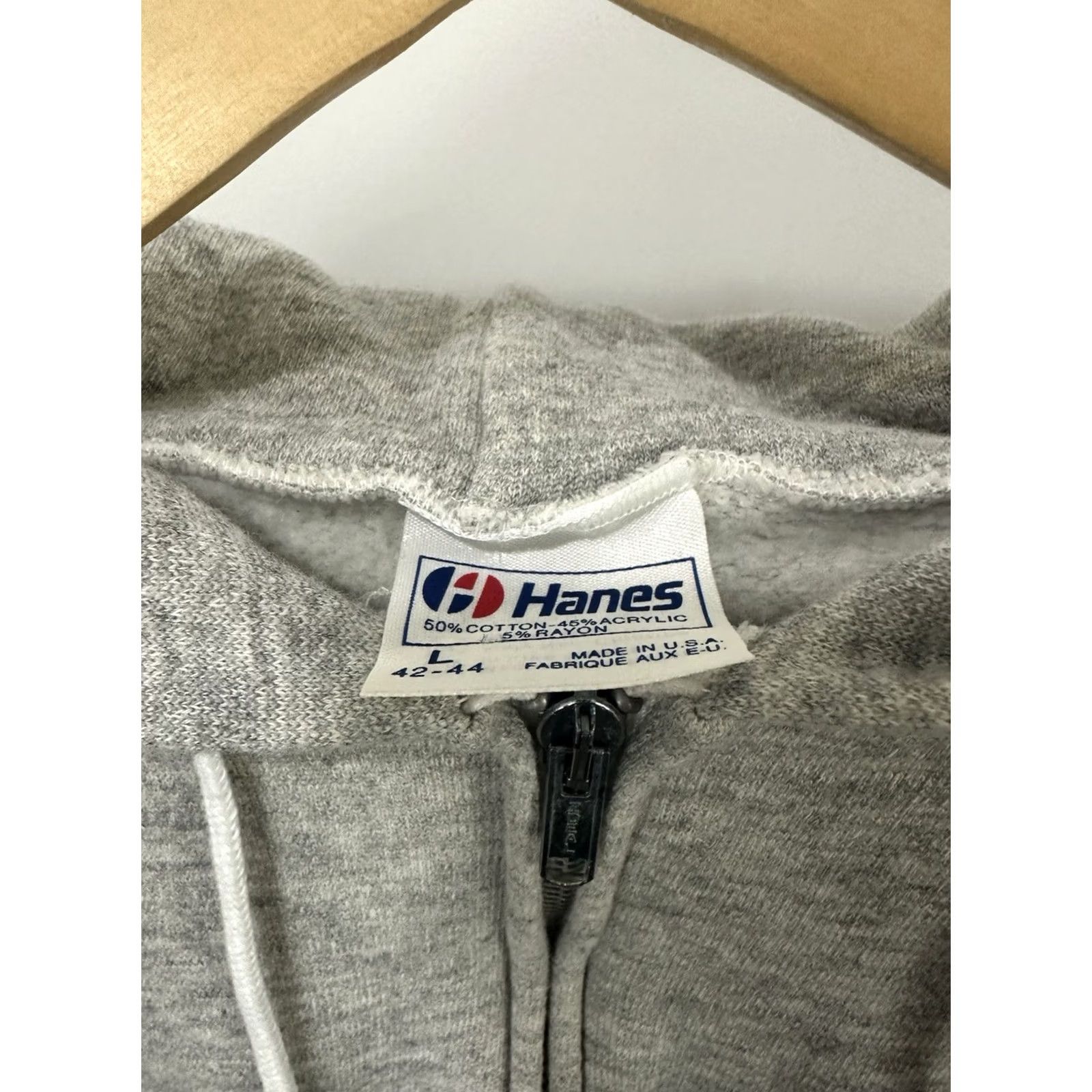 Hanes VTG Hanes Full Zip Hoodie Mens L Gray 80s Tri-Blend Rayon Heather Sweatshirt Zip Front Hoodie Size US L / EU 52-54 / 3 - 3 Thumbnail