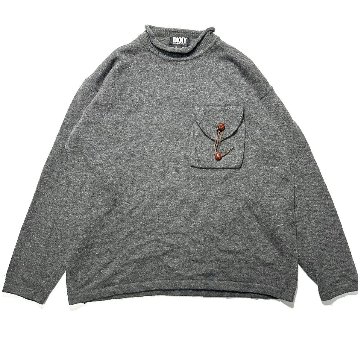DKNY 90s DKNY Roll Neck Knit Sweater 3D Pocket Lambswool Pullover Size US XL / EU 56 / 4 - 2 Thumbnail