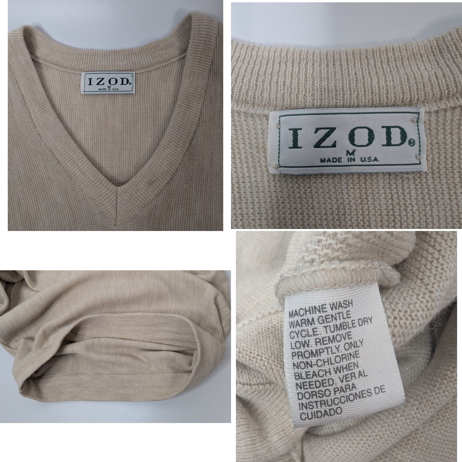 Izod VINTAGE IZOD Sweater Mens M Made in USA V-Neck Beige Golf Preppy Pullover Size US M / EU 48-50 / 2 - 8 Thumbnail