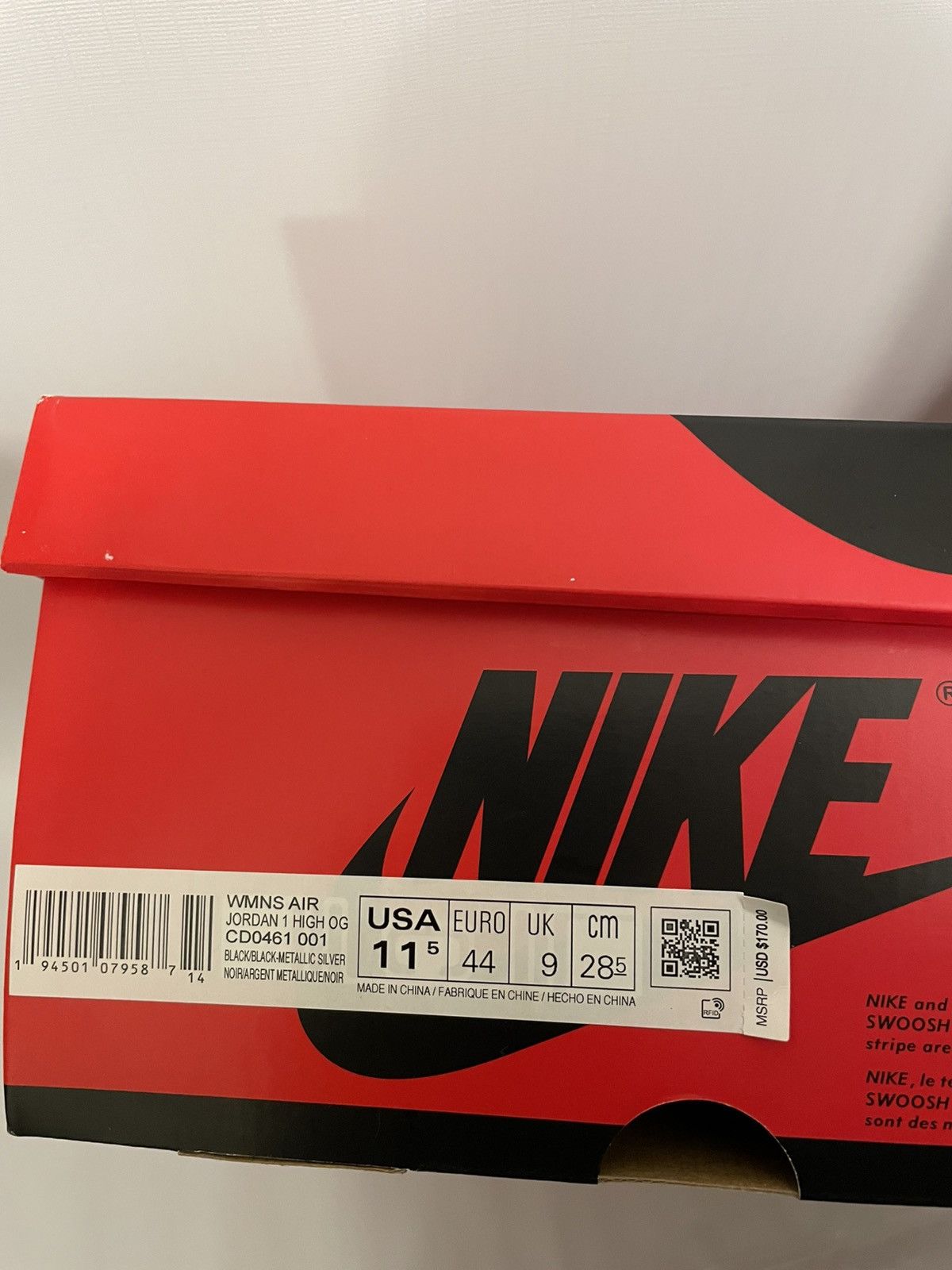 Nike Jordan 1 Silver Toe Size W 11.5 ,E44, Uk 9 Size US 11.5 / IT 41.5 - 7 Thumbnail