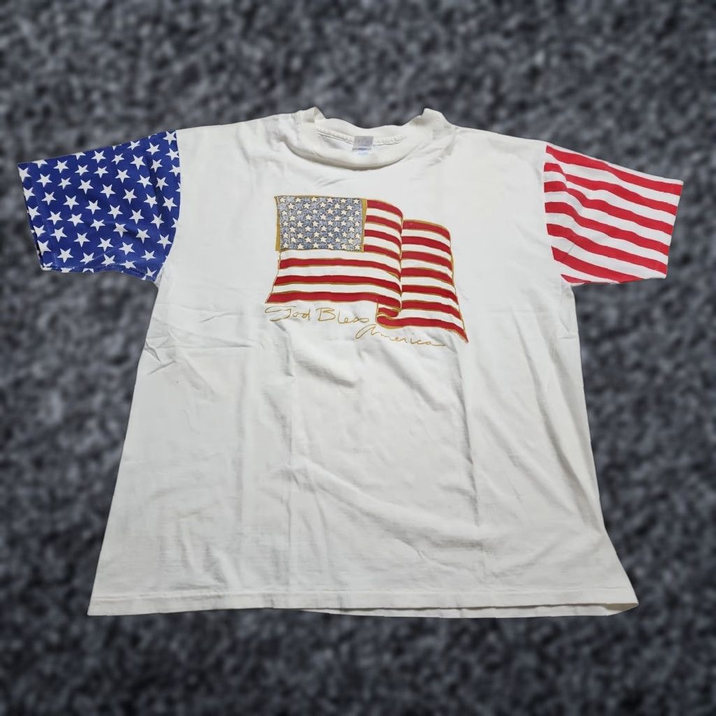 Vintage VINTAGE Men's XL Cotton 4th of July Patriotic USA Flag T-Shirt 1990s Size US XL / EU 56 / 4 - 1 Thumbnail