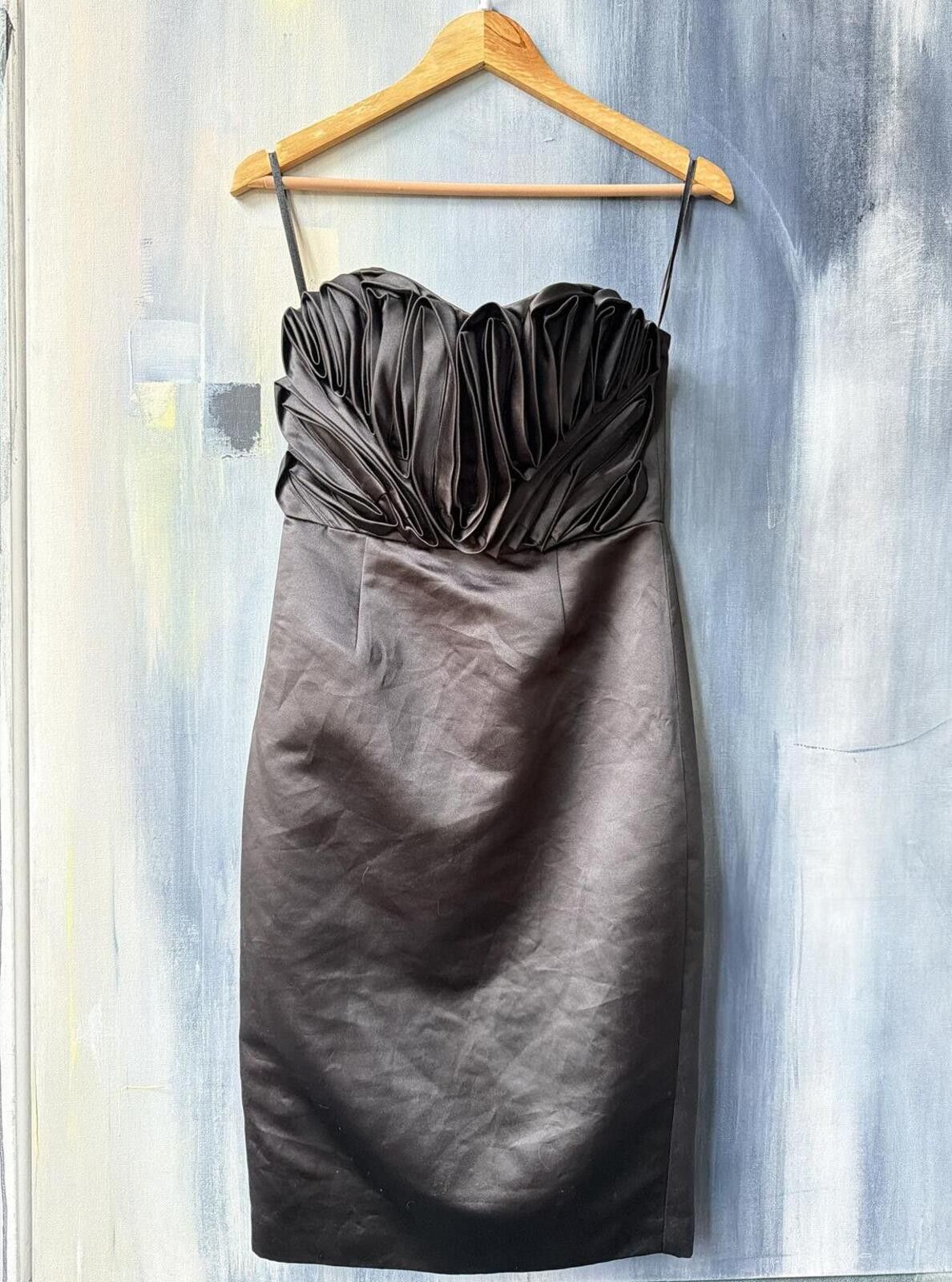 Asos ASOS Black Satin Sculptural Ruched Cocktail Prom Dress Size XS / US 0-2 / IT 36-38 - 1 Thumbnail