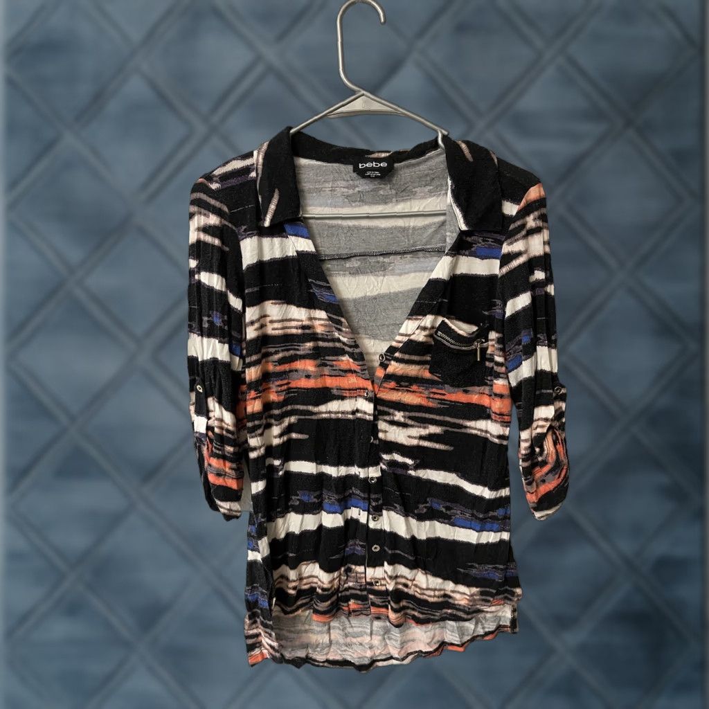 Bebe bebe Blouse Womens M Multicolor Abstract Print Long Sleeve Button Top Shirt Roll Size M / US 6-8 / IT 42-44 - 1 Thumbnail