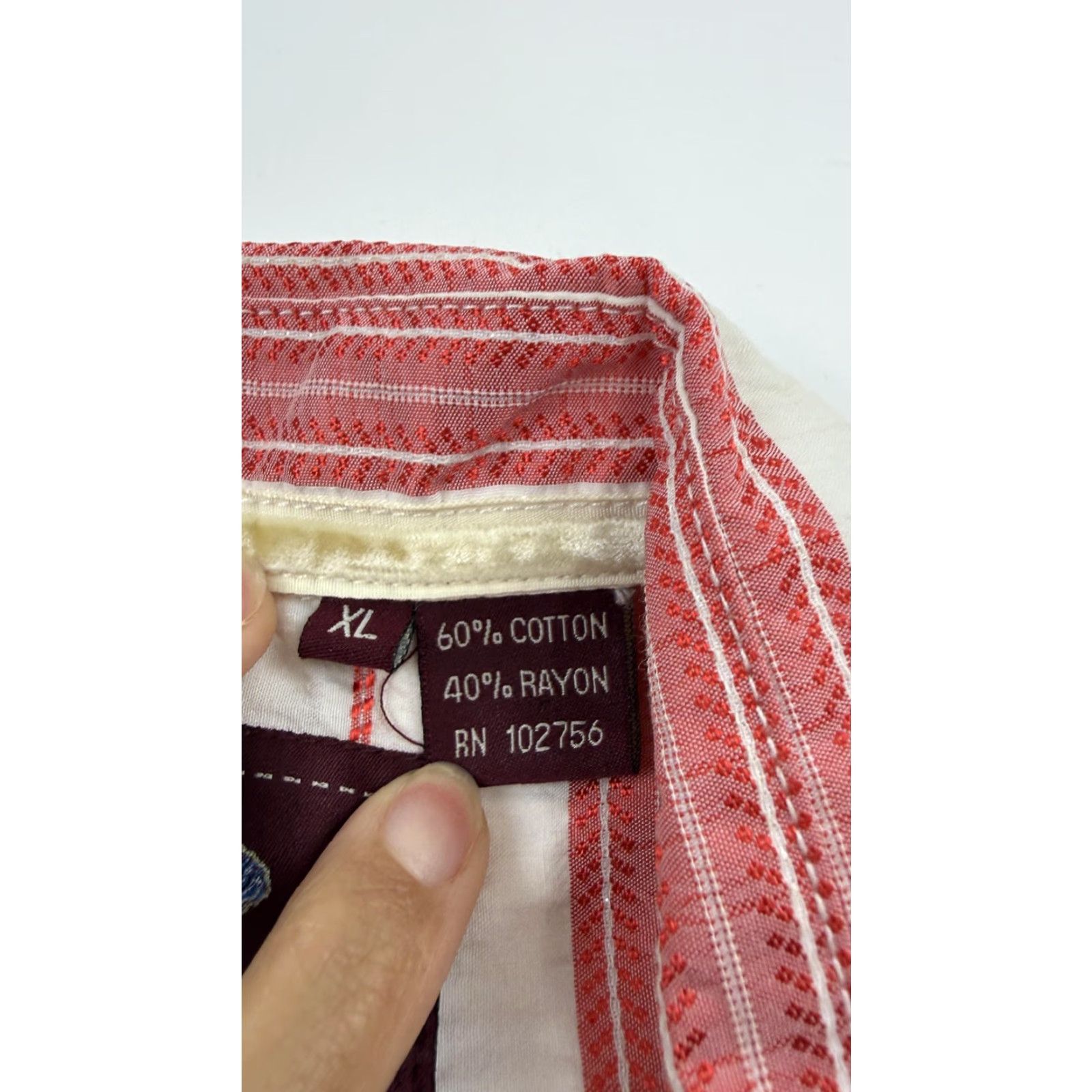 CO VINTAGE Platini Jeans Co Shirt Mens XL Red White Striped Embroidered Skull Long Sleeve Size US XL / EU 56 / 4 - 7 Thumbnail