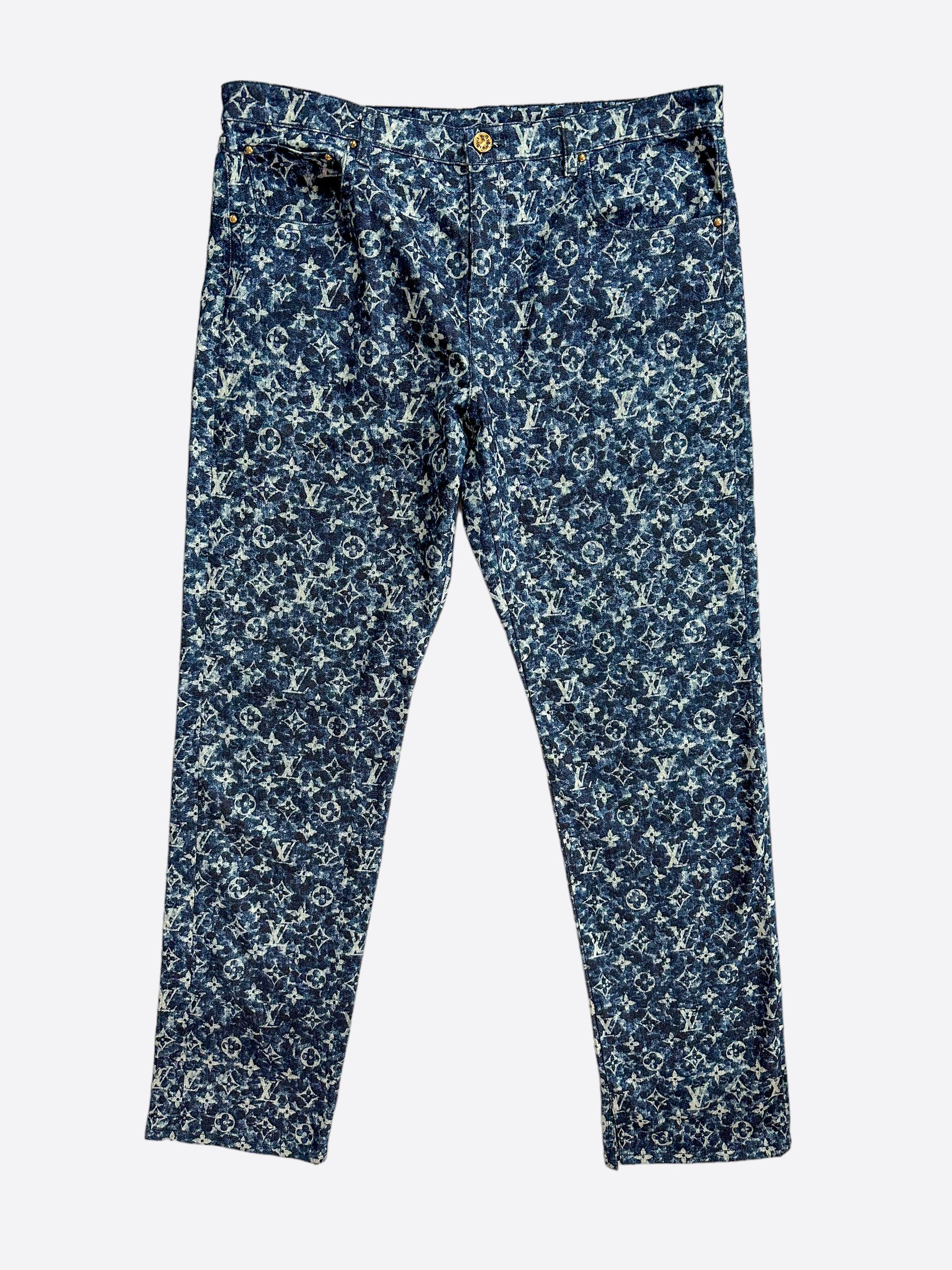 Image of Louis Vuitton Blue Pointillism Monogram Jeans, Men's (Size 36)