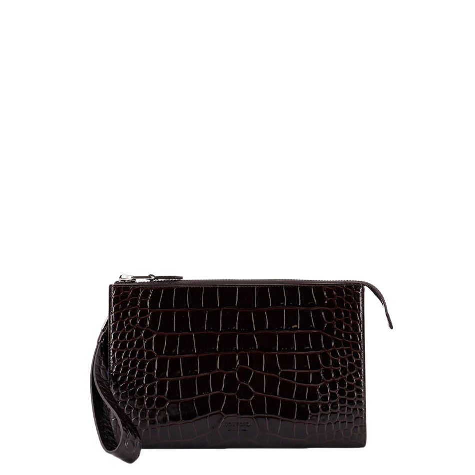 Tom Ford TOM FORD Brown Embossed Leather Pouch New & Authentic Size ONE SIZE - 1 Thumbnail