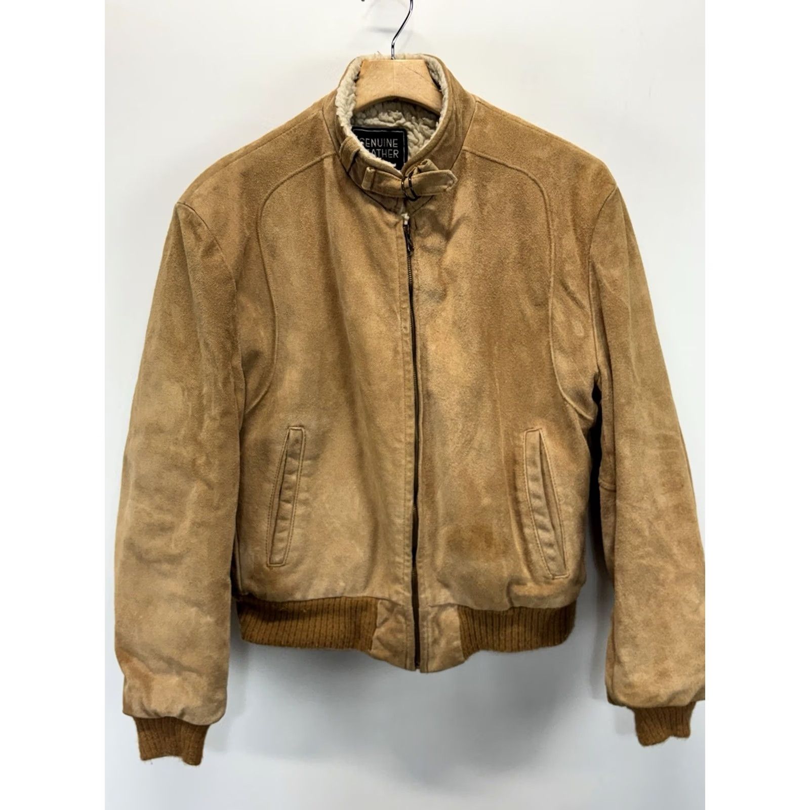 Vintage VINTAGE Bomber Jacket Men’s 40 Brown Suede Leather Sherpa Lined Retro 70s Made USA Vtg Size US XXS / EU 40 - 2 Thumbnail