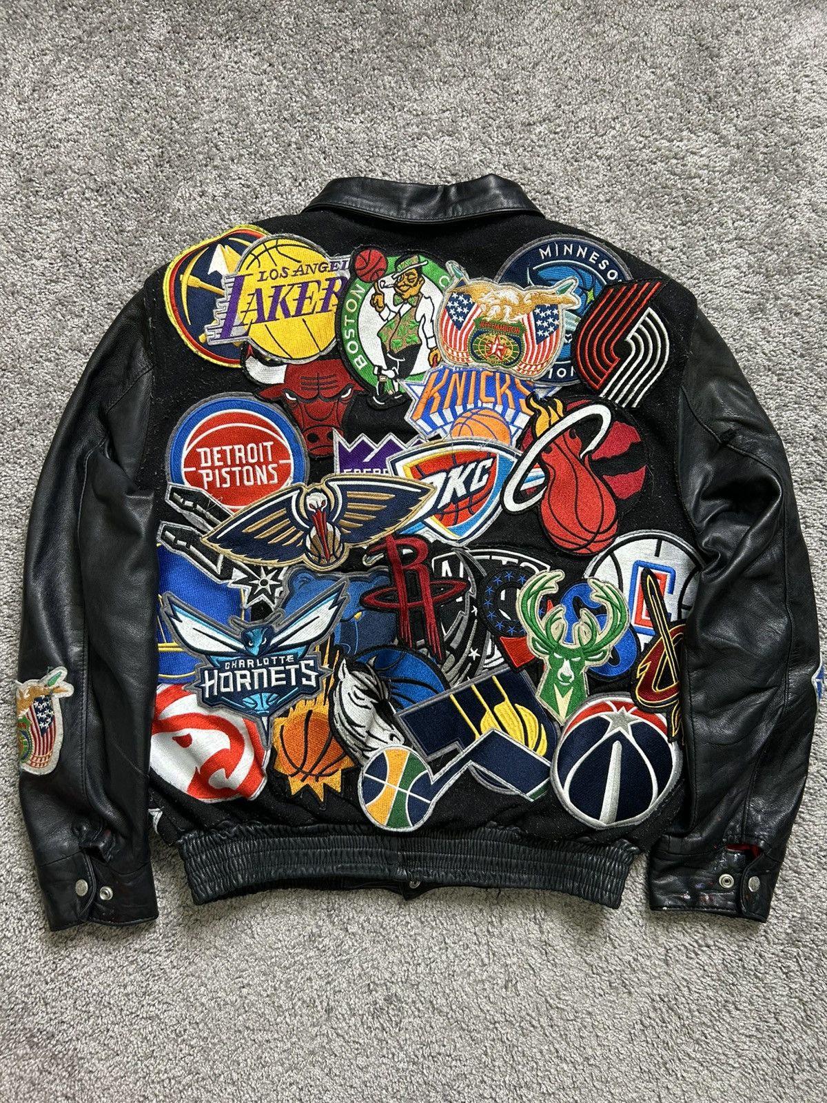 Jeff Hamilton Jeff Hamilton NBA Mega Patches Leather Wool Jacket AOP Rare Size US M / EU 48-50 / 2 - 11 Thumbnail