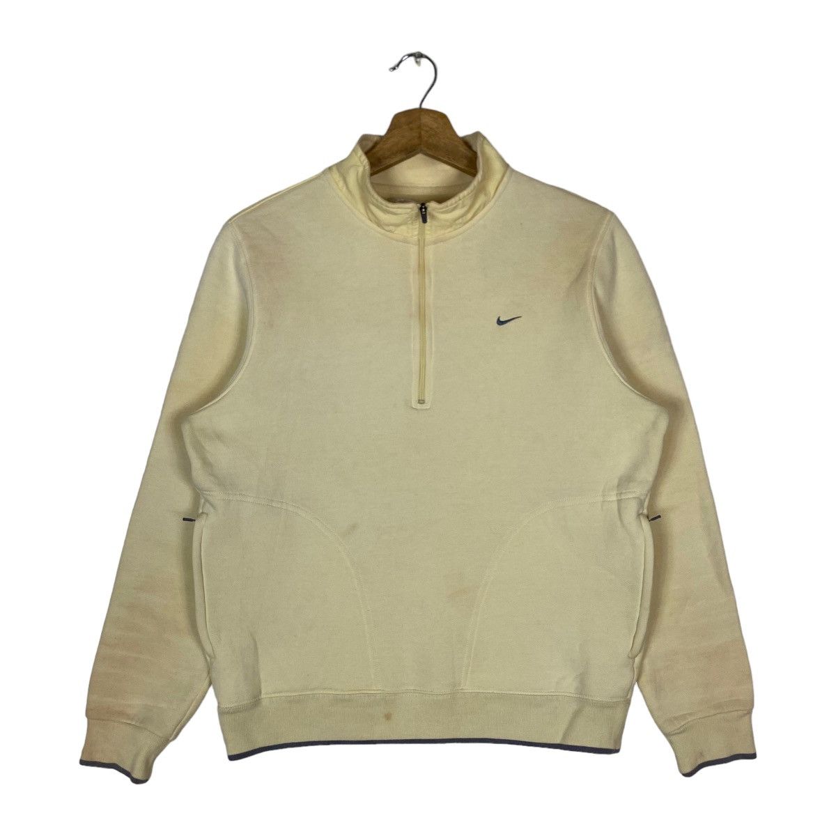 image of Nike Golf Mini Logo Quarter Zip Both Side Pocket Pullover in Cream, Men's (Size Medium)