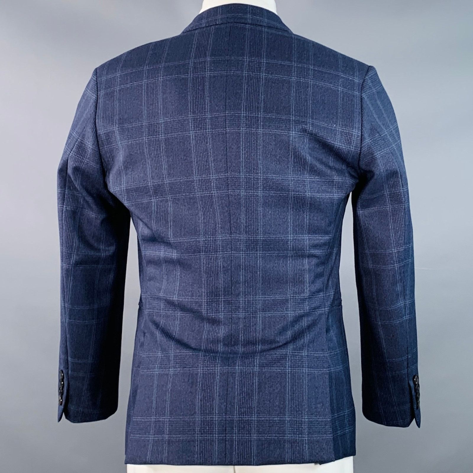 Brooklyn Tailors Size 38 Regular Blue Plaid Wool Notch Lapel Sport Coat Size 38R - 4 Thumbnail