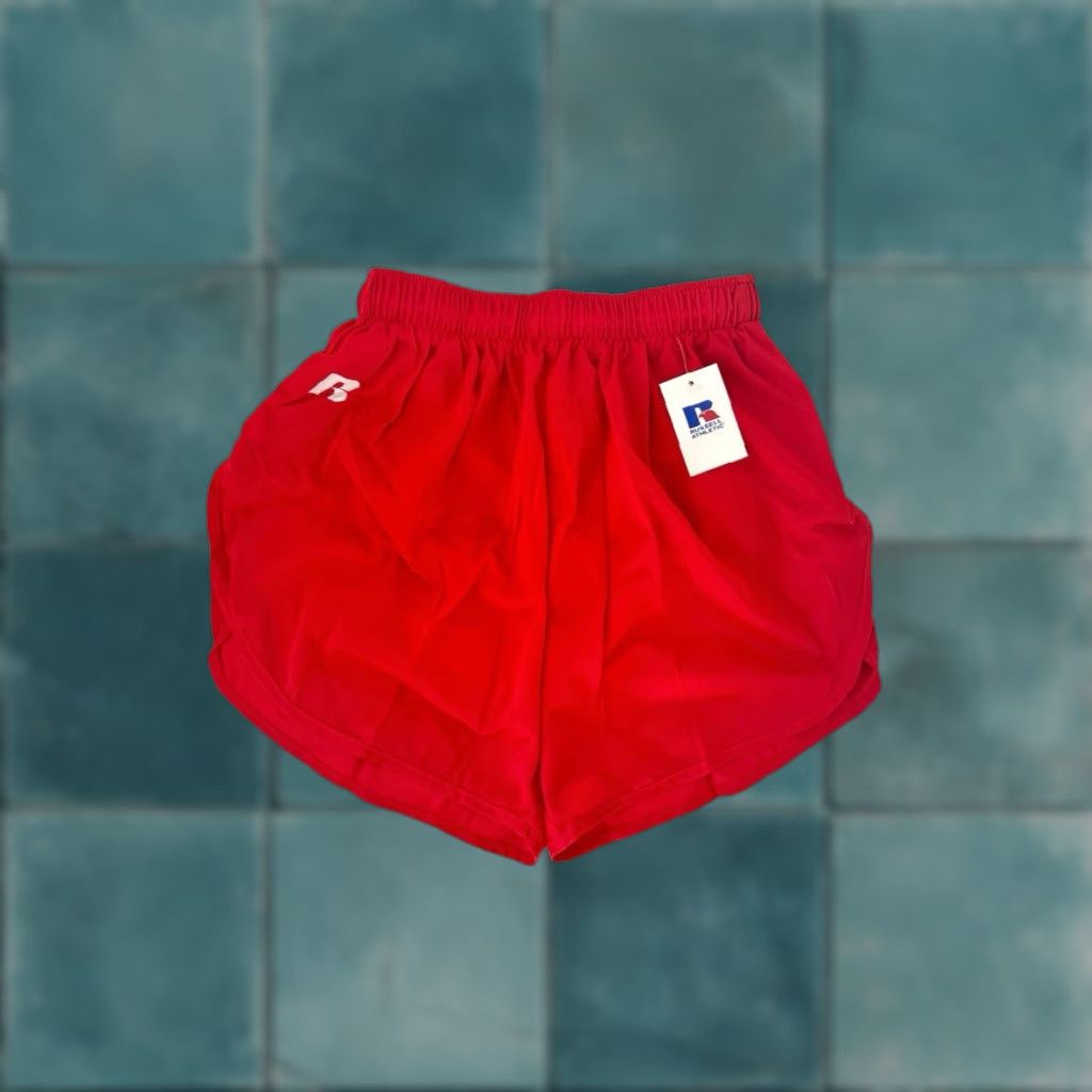 Russell Athletic VINTAGE russell athletic running shorts Mens S Red Lined Athletic 2010s Deadstock NWT R logo White drawstring Nylon Side pockets 3” inseam Mens Size US 29 - 1 Thumbnail