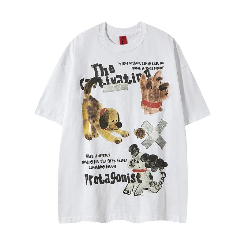 Japanese Brand Fashion men's cotton fun puppy cartoon print loose T-shirt Size US M / EU 48-50 / 2 - 1 Thumbnail