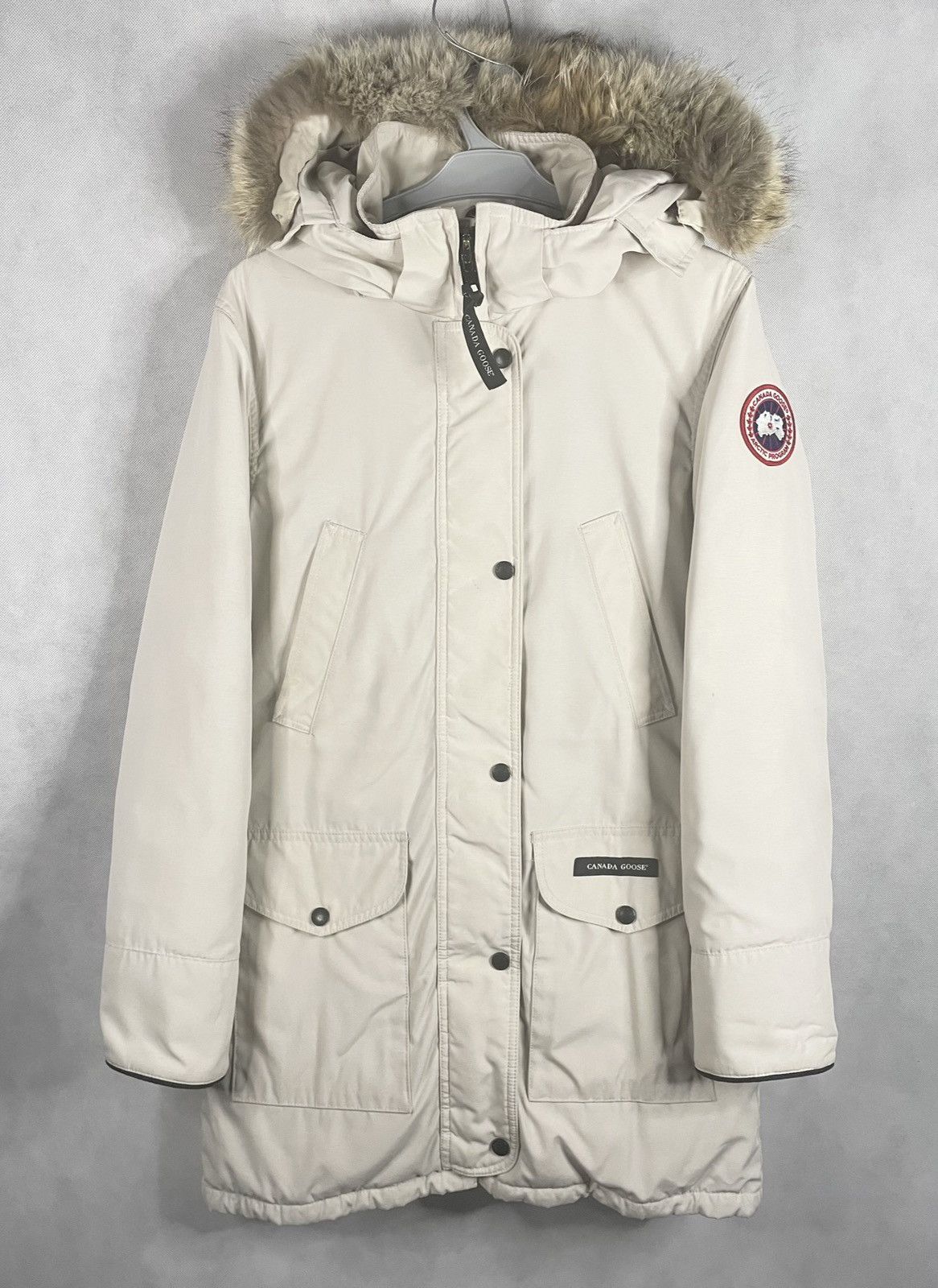 image of Canada Goose Fur Hood Down Trillium Jacket Coat Parka in Ecru, Women's (Size Small)