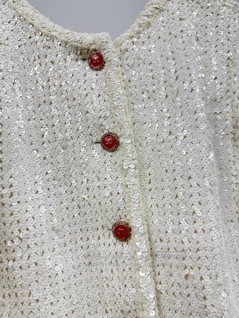 Chanel Chanel 22S white sequin beaded heavy industry jacket Size S / US 4 / IT 40 - 2 Thumbnail