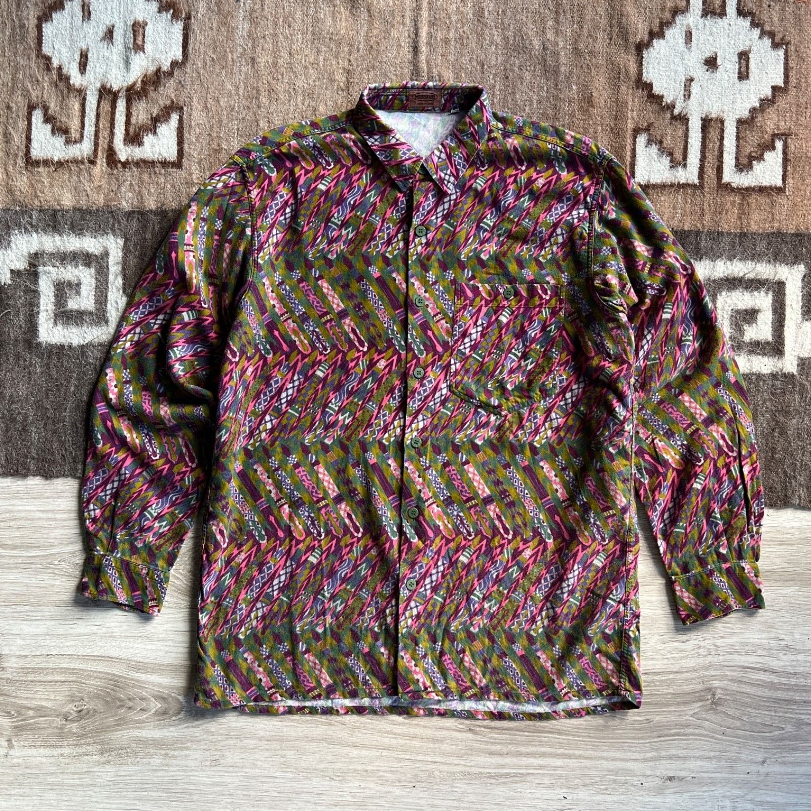 Missoni Vintage Missoni Abstract Pattern Long Sleeve Shirt 9490AC Size US M / EU 48-50 / 2 - 1 Thumbnail