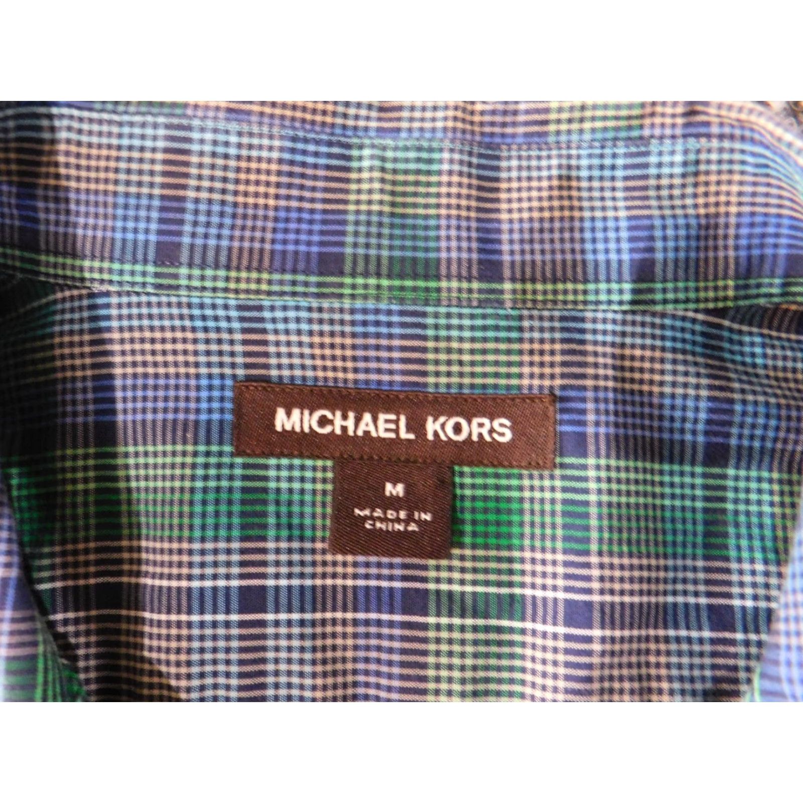 Michael Kors Michael Kors Mens Shirt M Long Sleeve Plaid Button-Down Collared Cotton Polyester Knit Slim Blue Pink Accent Buttons Casual Size US M / EU 48-50 / 2 - 4 Thumbnail