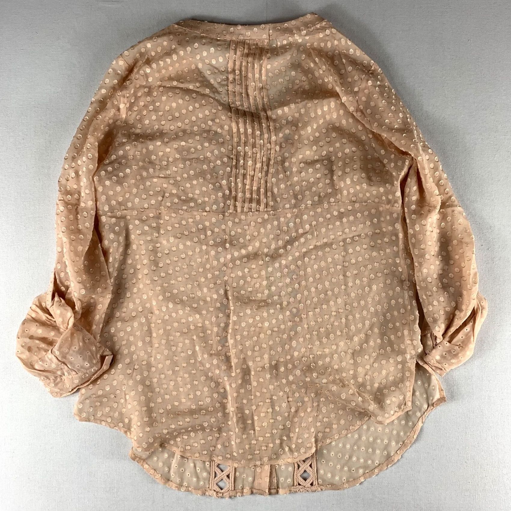 Vintage Meadow Rue Blouse Womens XS Pink Sheer Button Up Roll Tab Size XS / US 0-2 / IT 36-38 - 4 Thumbnail