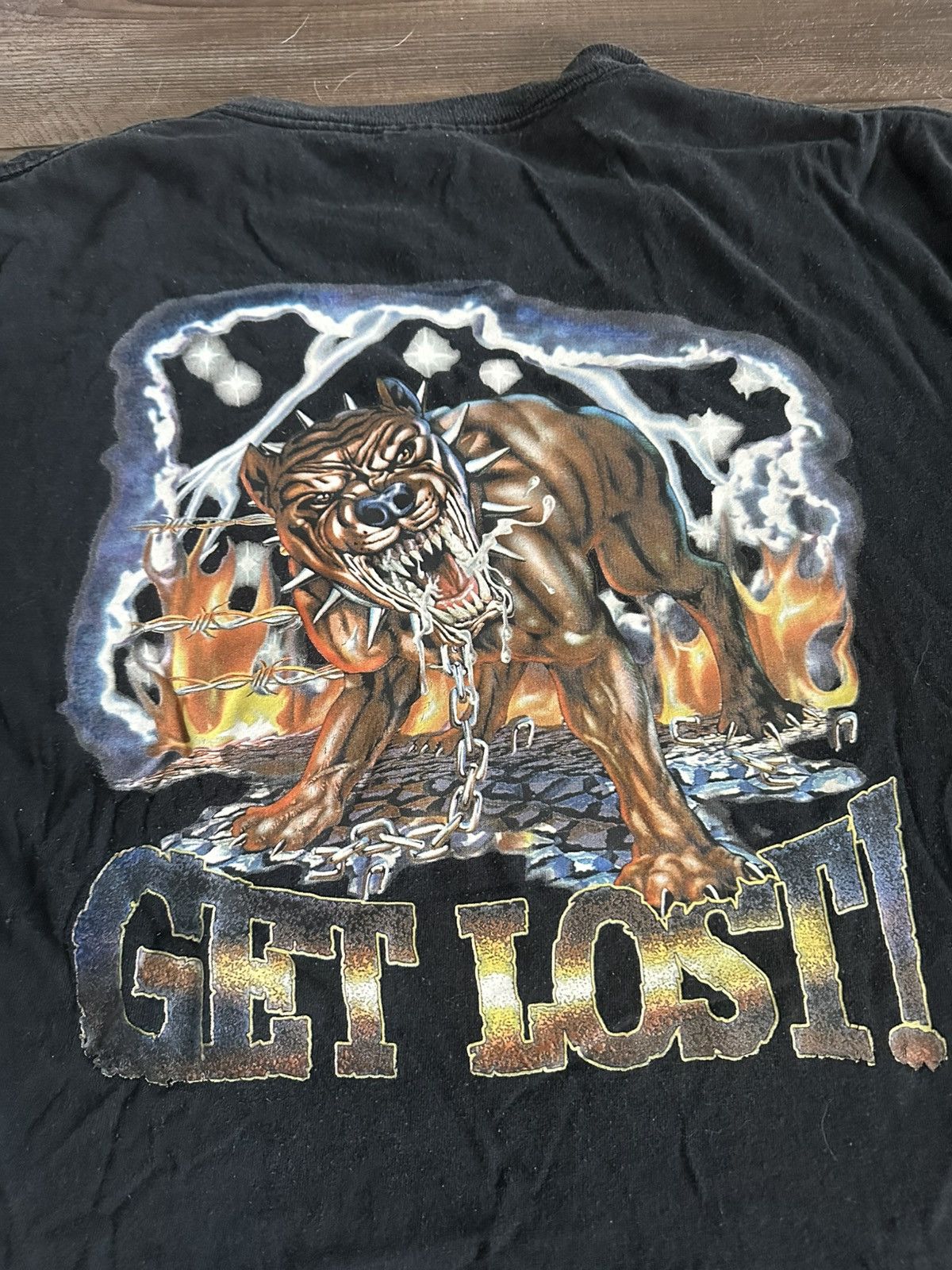 Band Tees × Vintage Vintage Y2K “GET LOST” Biker Pitbull Chain Flame T Shirt Size US L / EU 52-54 / 3 - 2 Thumbnail