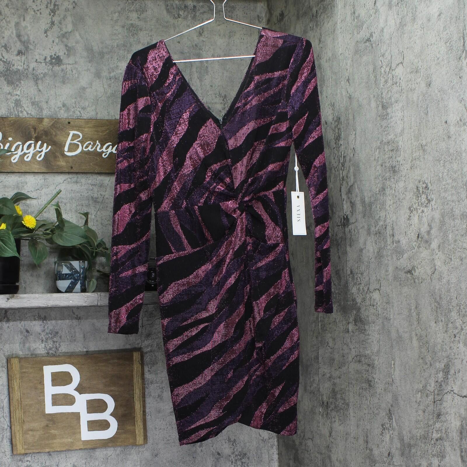 Signal Sport Nwt Siena Womens Long-sleeve Dress Satn1869 Purple Multi 10 Size L / US 10 / IT 46 - 1 Thumbnail