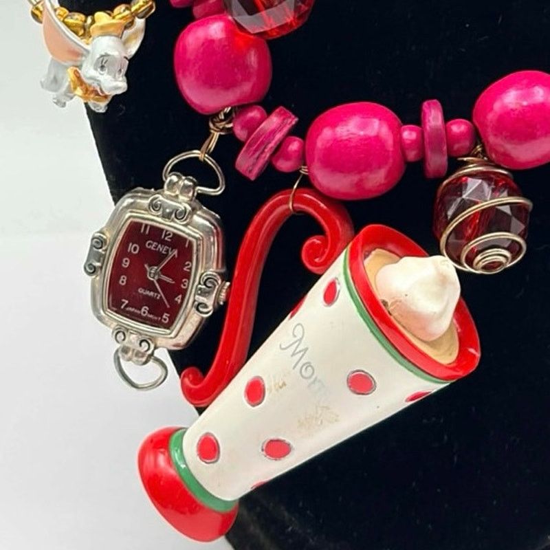 Other Pink Beaded Heart Watch Necklace Size ONE SIZE - 3 Thumbnail