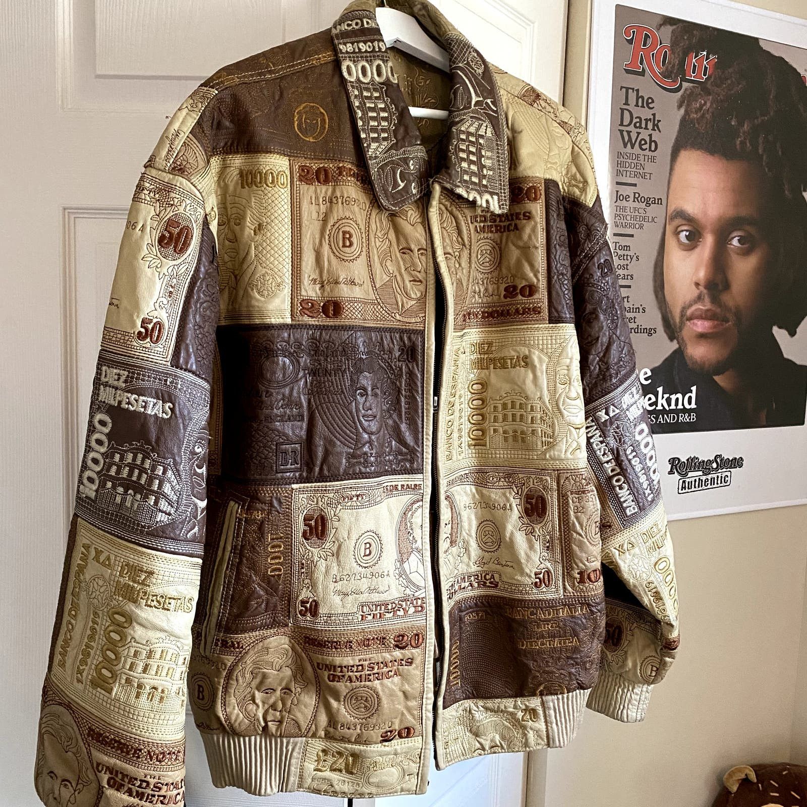 Image of Vintage Original 90's Leather World Currency $ Coat Size 2Xl in Brown, Men's