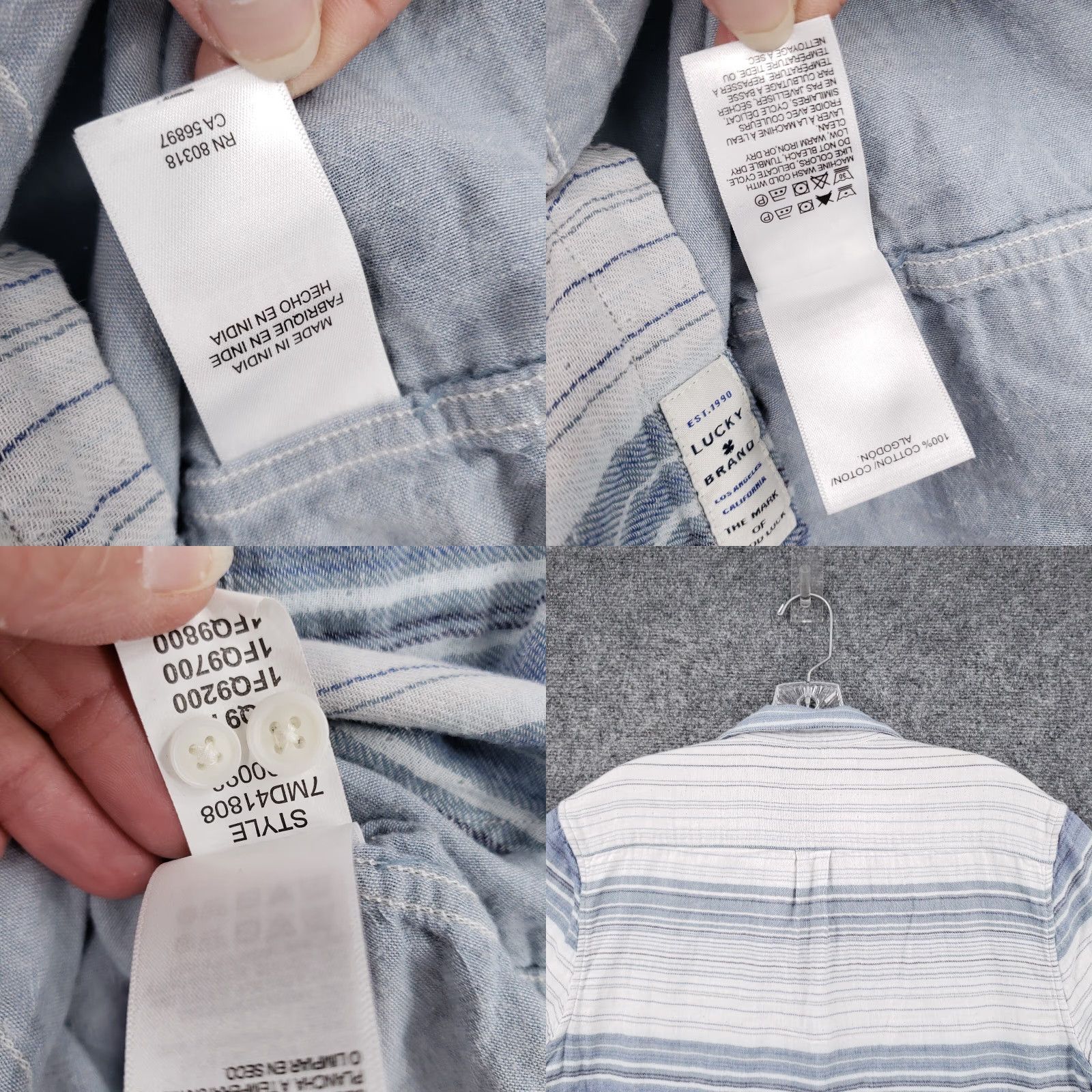 Lucky Brand Lucky Brand Button-Up Shirt Mens M Medium Blue Striped Short Sleeve Collared Size US M / EU 48-50 / 2 - 8 Thumbnail