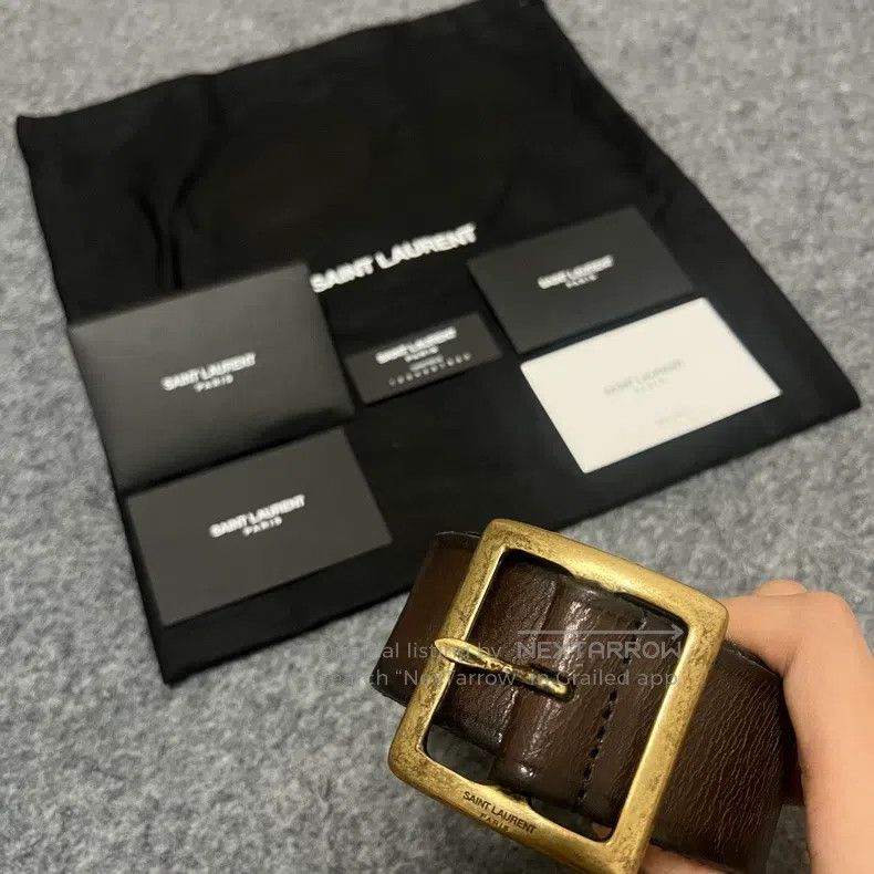 Saint Laurent Paris Saint Laurent Paris Square Buckle Cracked Leather Belt i Size ONE SIZE - 3 Thumbnail