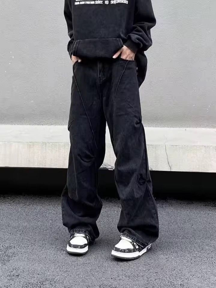 Japanese Brand Cyber Y2K Streetwear Cleanfit Black Baggy Pleated Jean Size US 27 - 4 Thumbnail