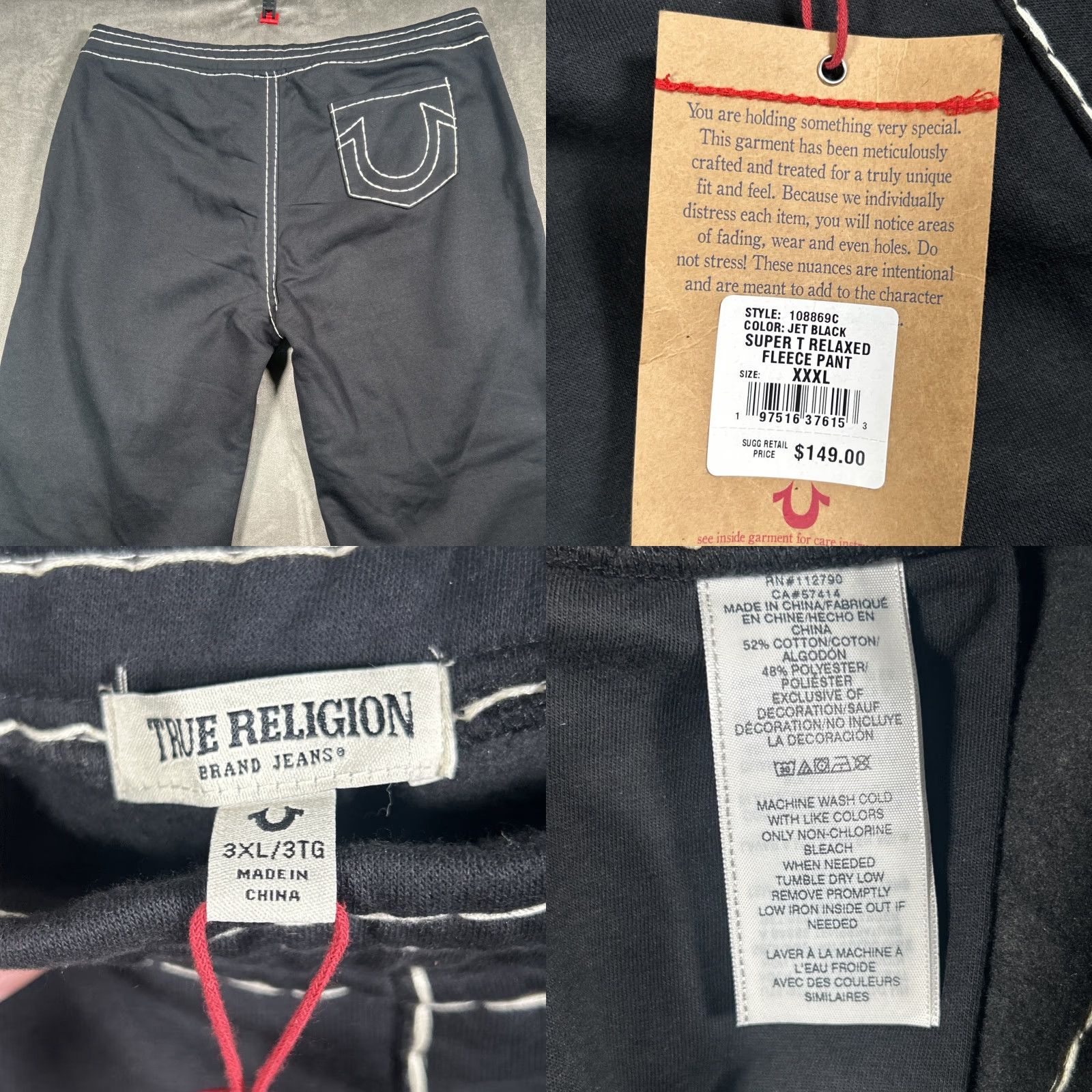 True Religion True Religion Baggy Super T Relaxed Fleece Sweatpants Wide Leg Mens XXXL Size US 39 - 8 Thumbnail