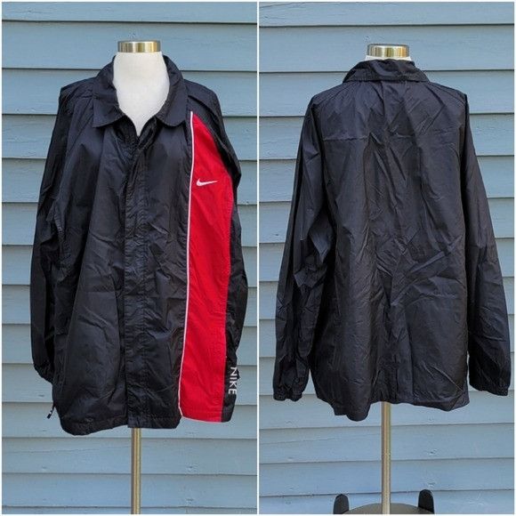 Nike Vintage 90s y2k Nike Black Red Swishy Windbreaker Zip Up Jac Size US XL / EU 56 / 4 - 1 Thumbnail