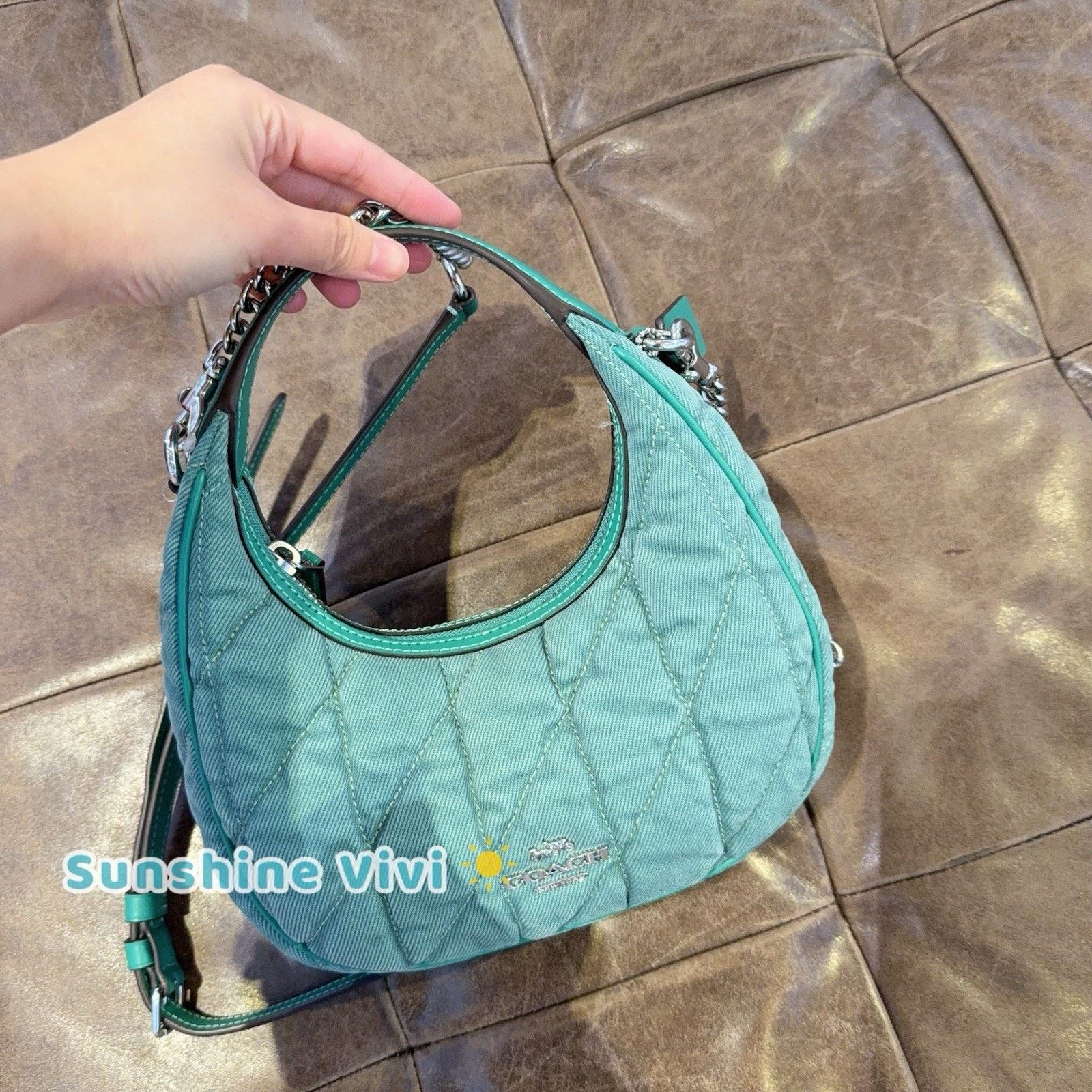 NWT Coach Carmen Mini Crossbody Bag Cbr11 Denim Sv/ivy/green, Women's