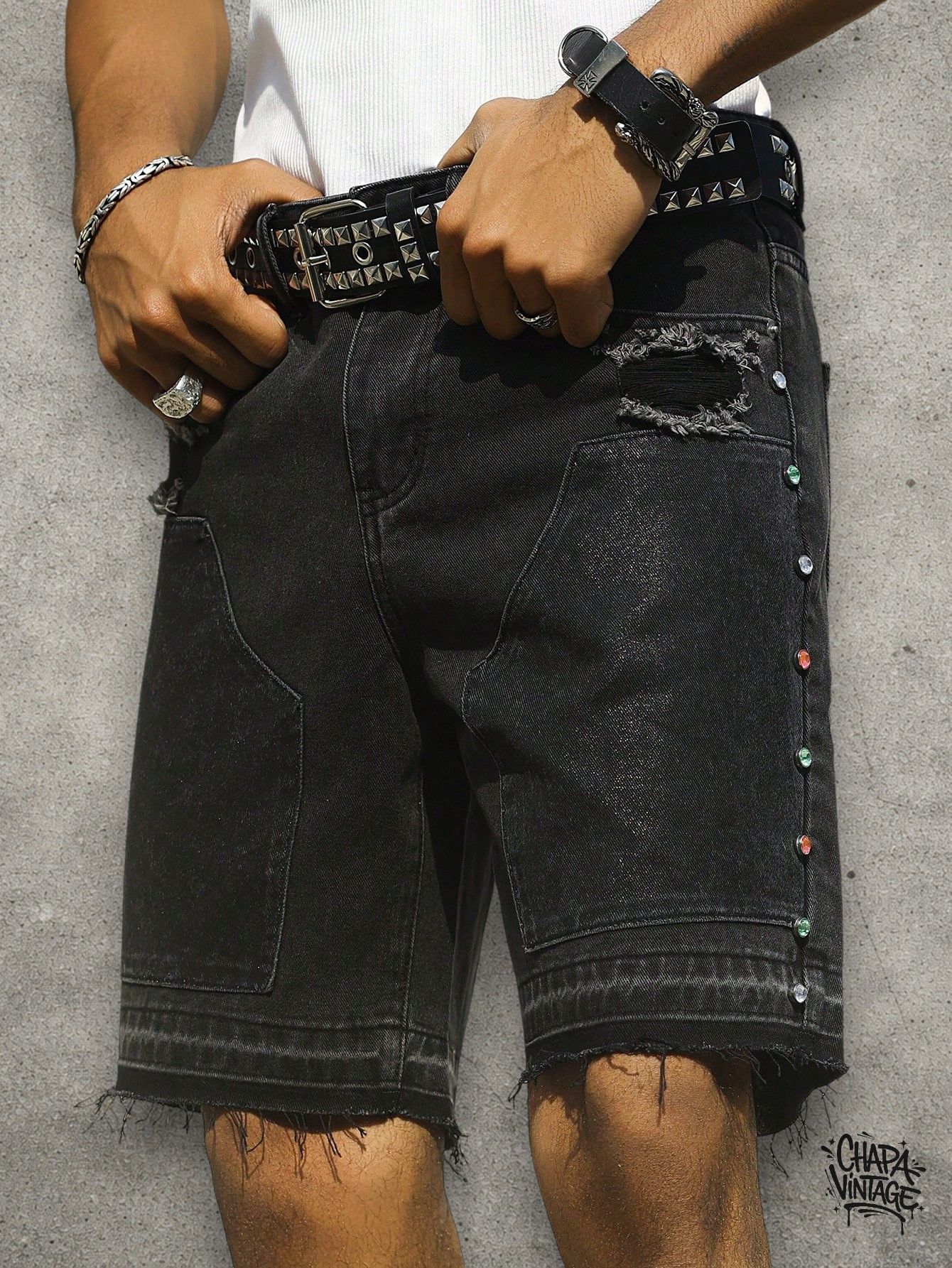 Japanese Brand Distressed gray jeans shorts Size US 32 / EU 48 - 3 Thumbnail