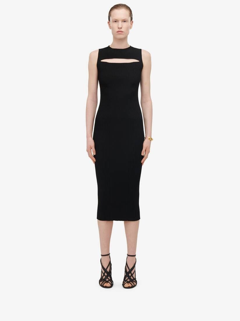 Alexander McQueen o1srvl11e0326 Slashed Knit Midi Dress in Black Size M / US 6-8 / IT 42-44 - 5 Thumbnail