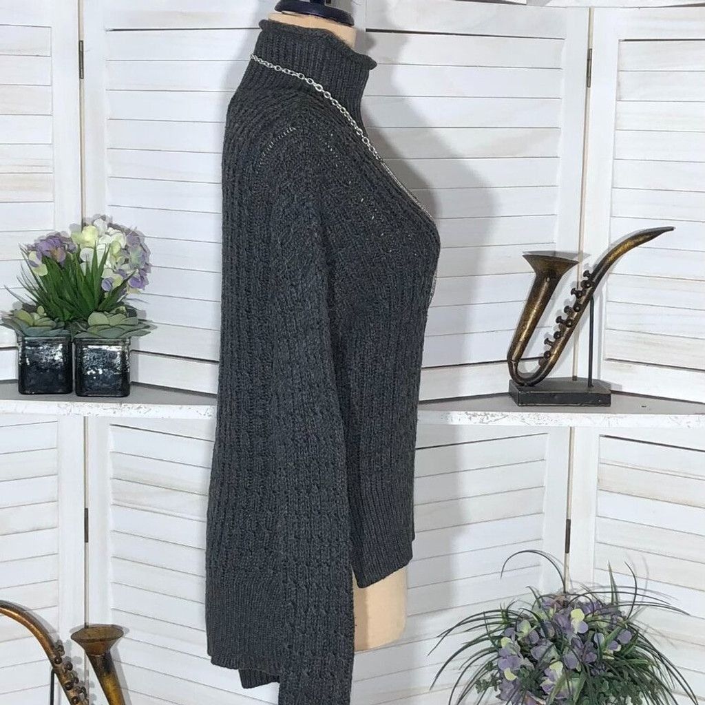 Loft Loft cotton asymmetrical sweater mock neck gray cable knit M Size L / US 10 / IT 46 - 3 Thumbnail