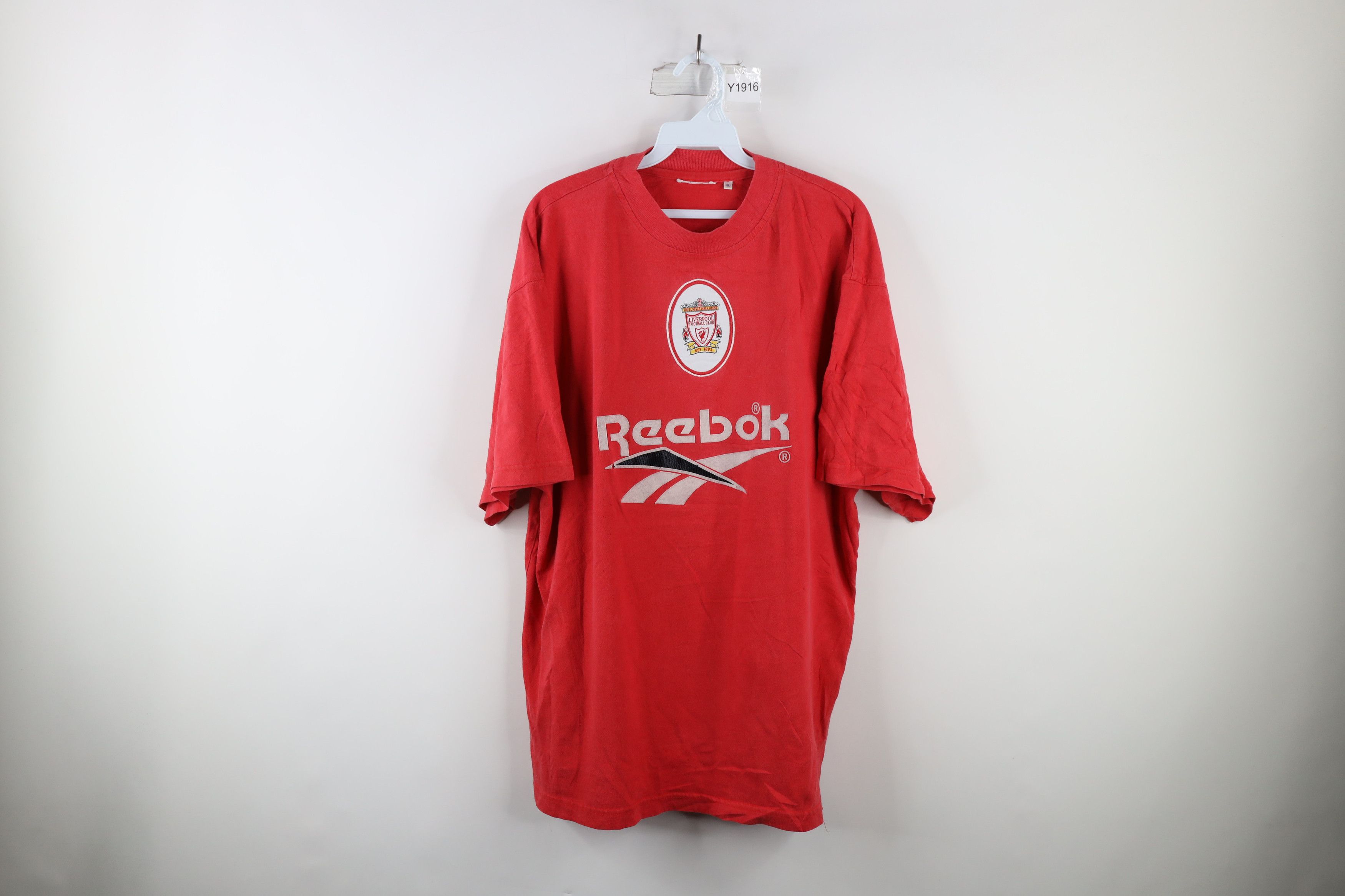 image of 90's Reebok Spell Out Liverpool Fc Soccer T-Shirt Red, Men's (Size XL)