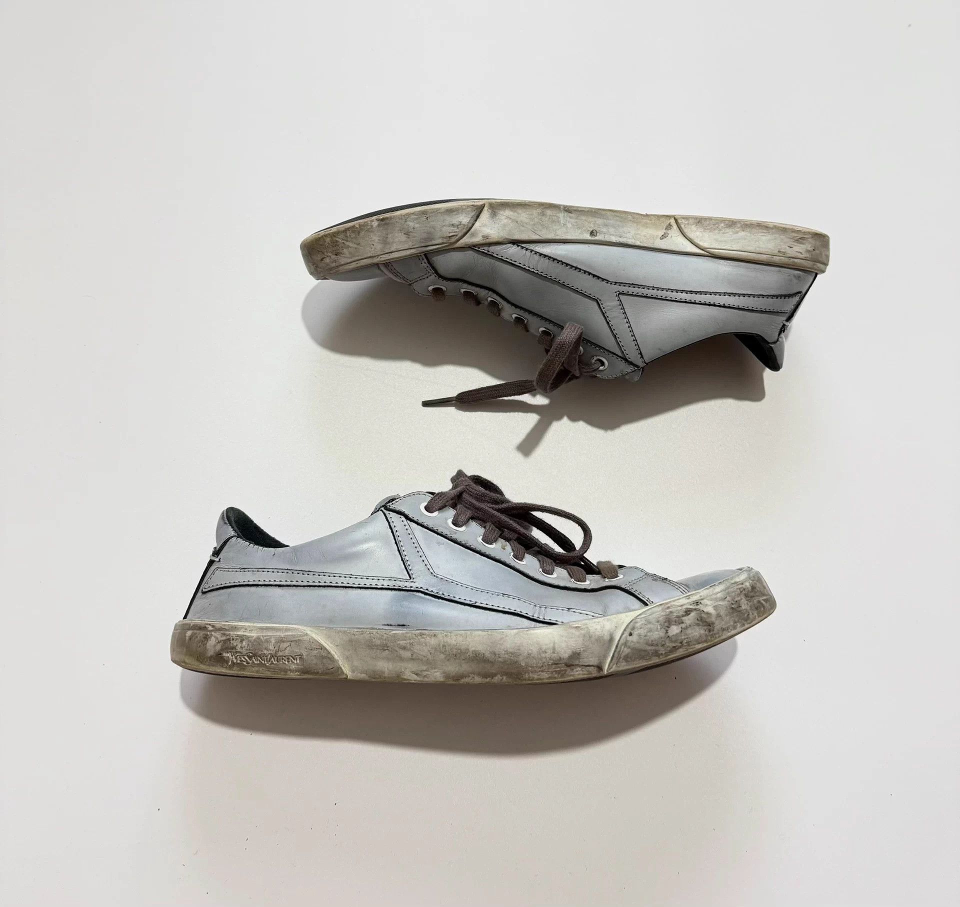 Saint Laurent Paris Saint Laurent Distressed Leather Low Top Sneakers - Size 40 Size US 7 / EU 40 - 4 Thumbnail