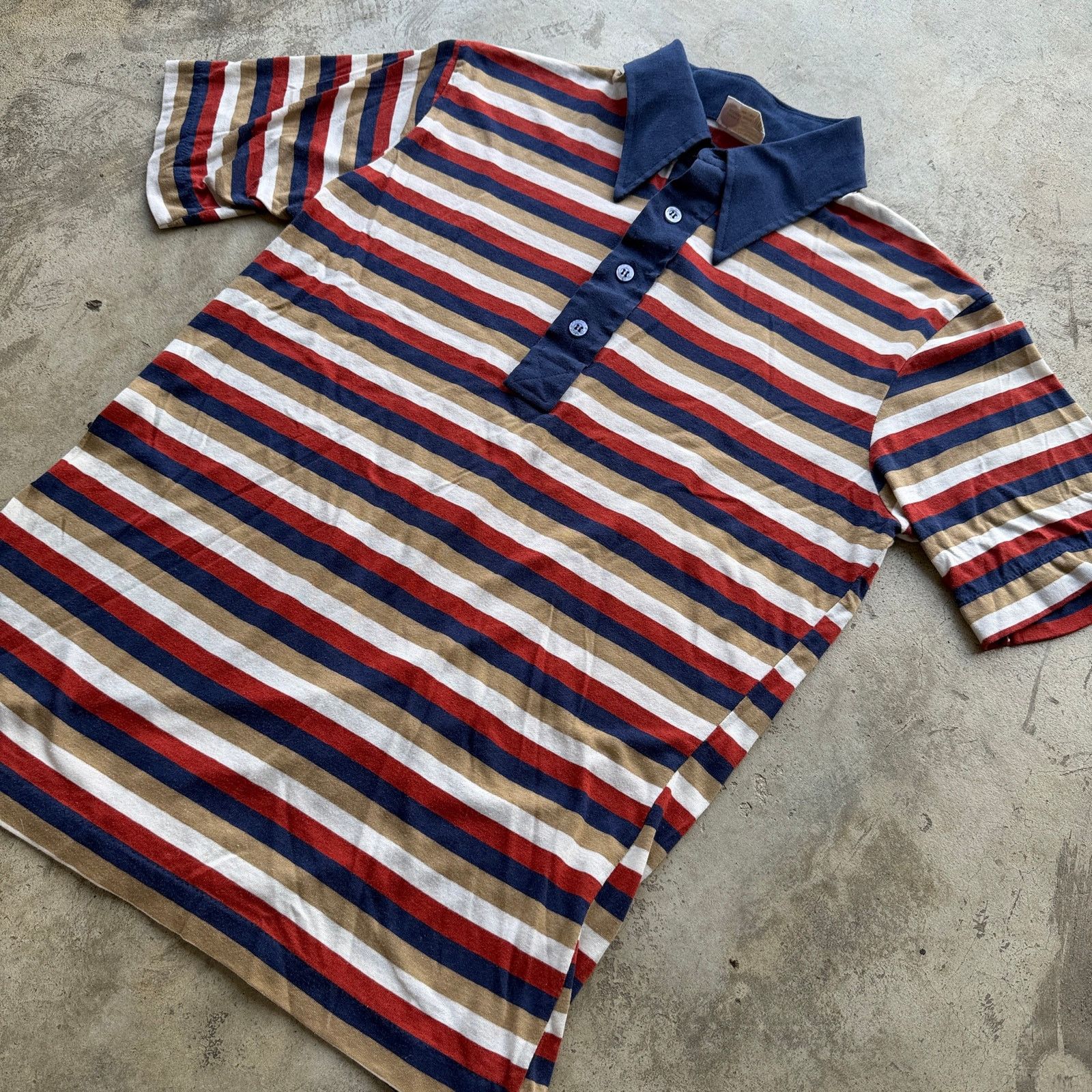 Sears Vintage 70s Kings Road Dagger Collar Stripe Polo Shirt L Size US L / EU 52-54 / 3 - 5 Thumbnail