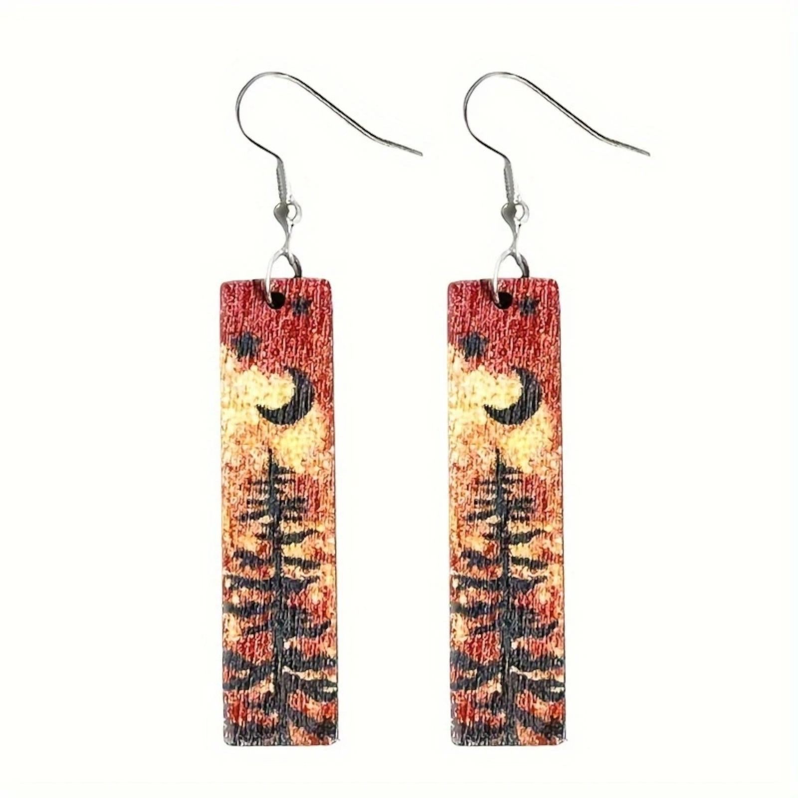 Other Wooden Pine Tree Dangle Earrings Moon Star Night Sky Size ONE SIZE - 4 Thumbnail